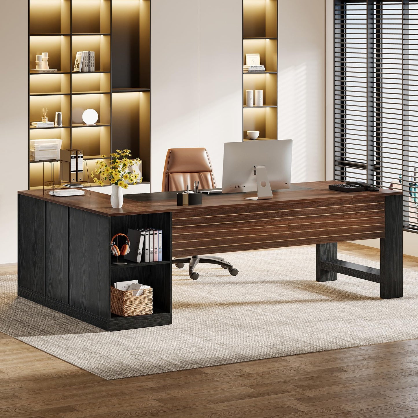 Tribesigns 78" L Shaped Executive Desk, Large Office Computer Desk with Drawers and Lateral File Cabinet, Modern Business Furniture Workstation with Storage Shelves for Home Office