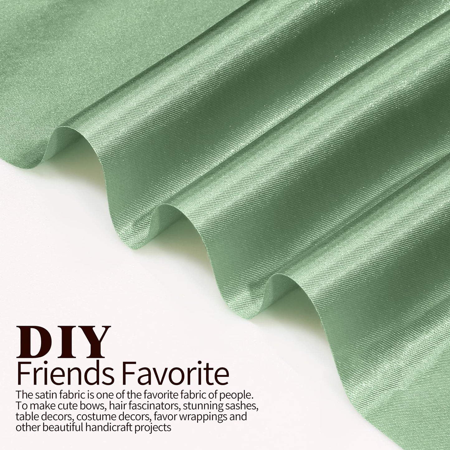 Horbaunal Sage Green Satin Fabric 55 Inch Wide by The Yard, Soft Charmeuse Satin Fabric for Wedding Dress, DIY Craftings, Costumes, 5 Yard