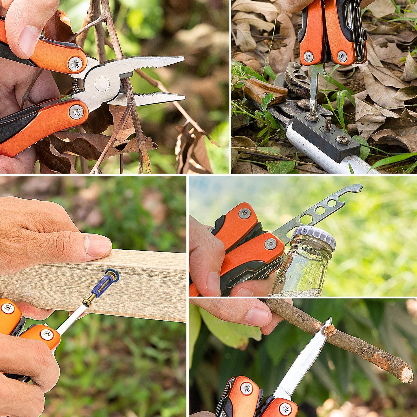 5 Packs Needle Nose Pliers, Multi Tool, Hiking Essentials, Fathers Gifts, Multitool Pliers, Camping Knife with Holster and Nylon Sheath for Outdoor, Fishing, Hunting, Hiking by WIWUE GUO(orange)