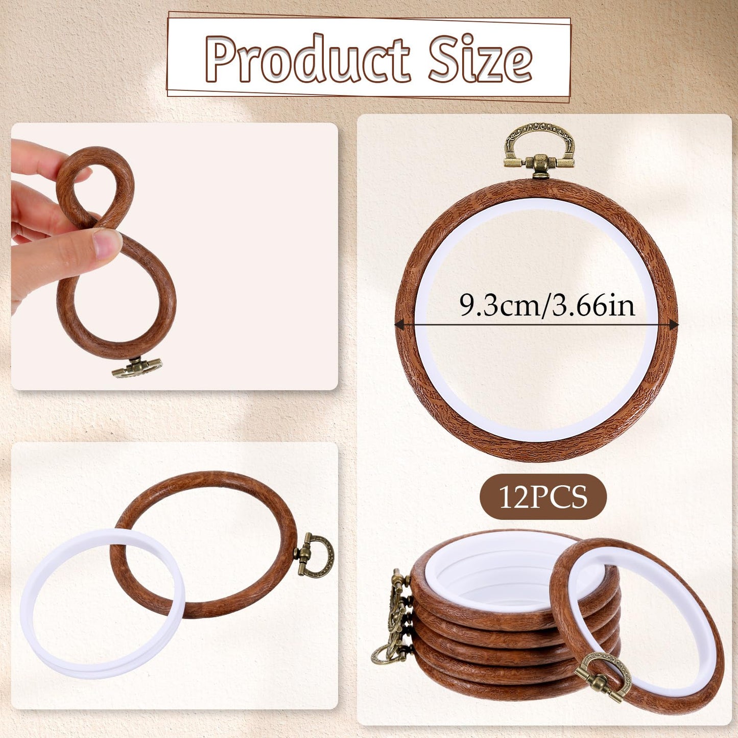 Oqqlin 12 Pcs Embroidery Hoop, 3 Inch Round Small Embroidery Hoops Rubber Imitation Wood Cross Stitch Hoop Cross Stitch Hoops Ring for Sewing, DIY, Craft, Hanging Ornaments