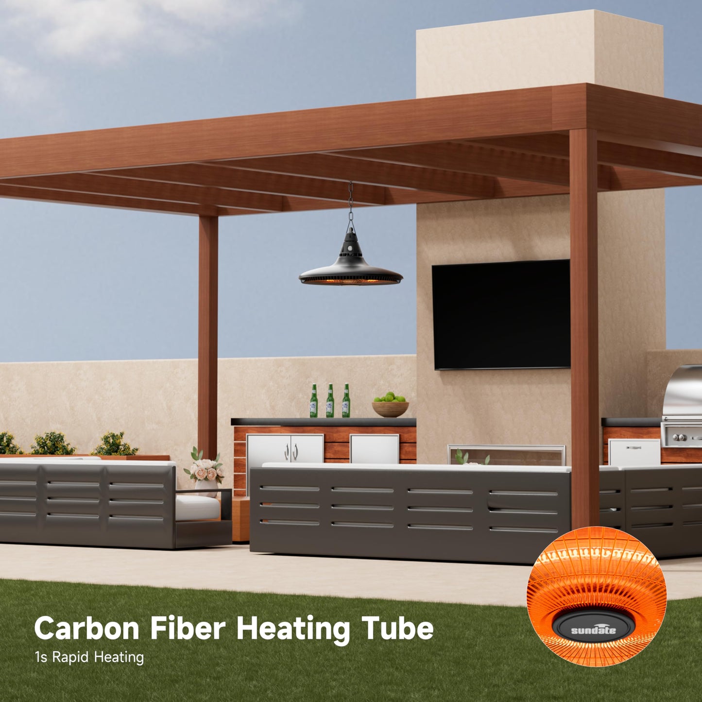 Hanging Heater, 1500W Outdoor Electric Patio Ceiling Heater with Remote Control, Infrared for Courtyard, Garage, Patio, Overheat & Tip-Over Protection, Waterproof, Black