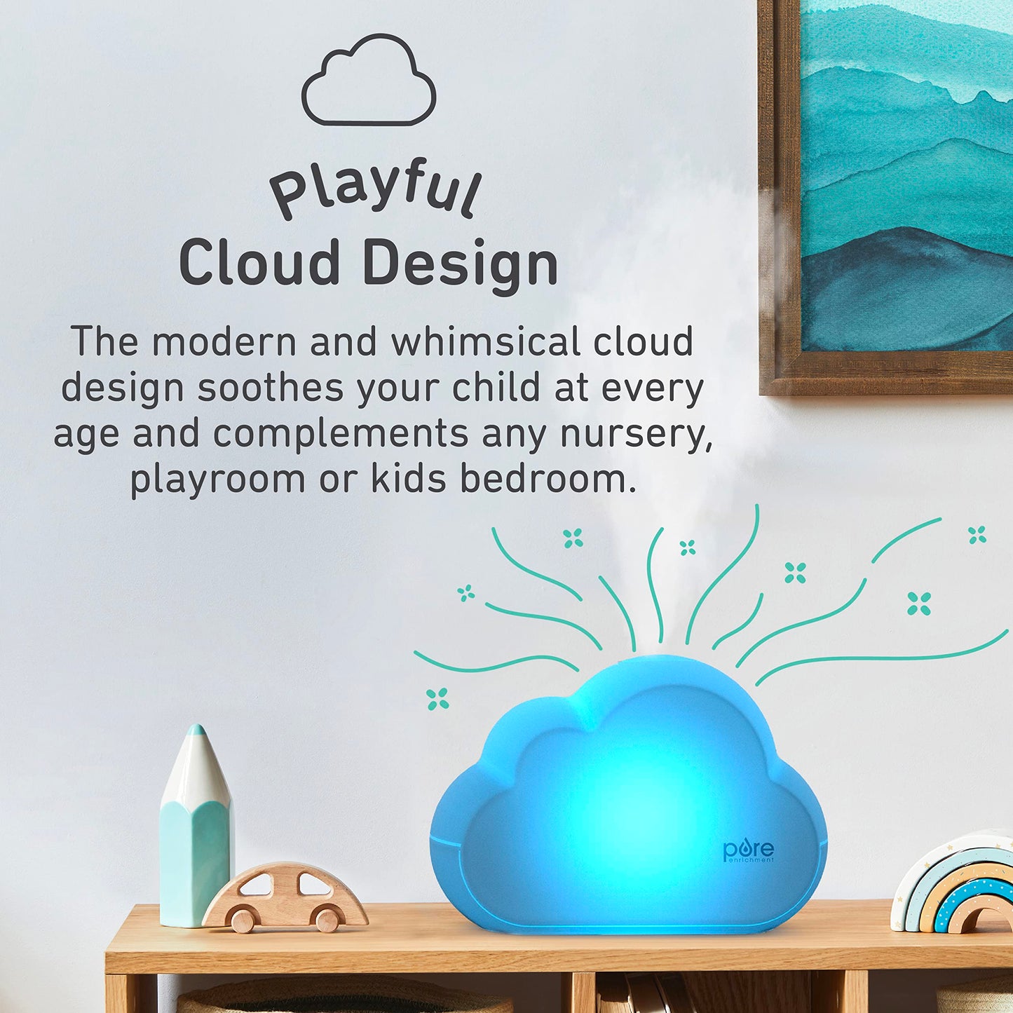 Pure Enrichment PureBaby Cloud Ultrasonic Cool Mist Humidifier Quiet Variable Mist for up to 24 Hrs Ideal for Baby Nurseries & Kids Bedrooms to Relieve Congestion Colds & Coughs, Night Light, BPA-Free