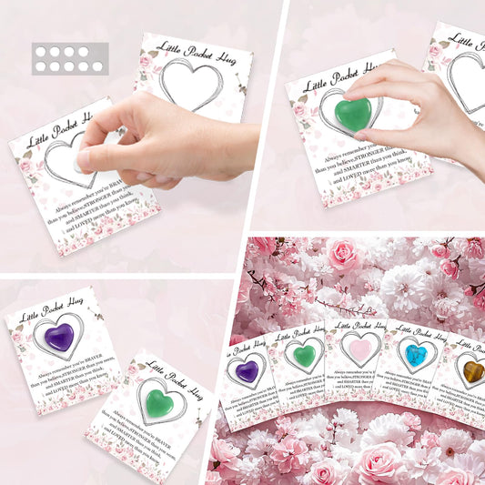 50 Sets Pocket Hug Bulk with Heart Shape Natural Stones & Healing Crystals, Mini Polished Gemstones for Meditation, Yoga, Chakra Balancing, Gift for Friends, Family, Colleagues
