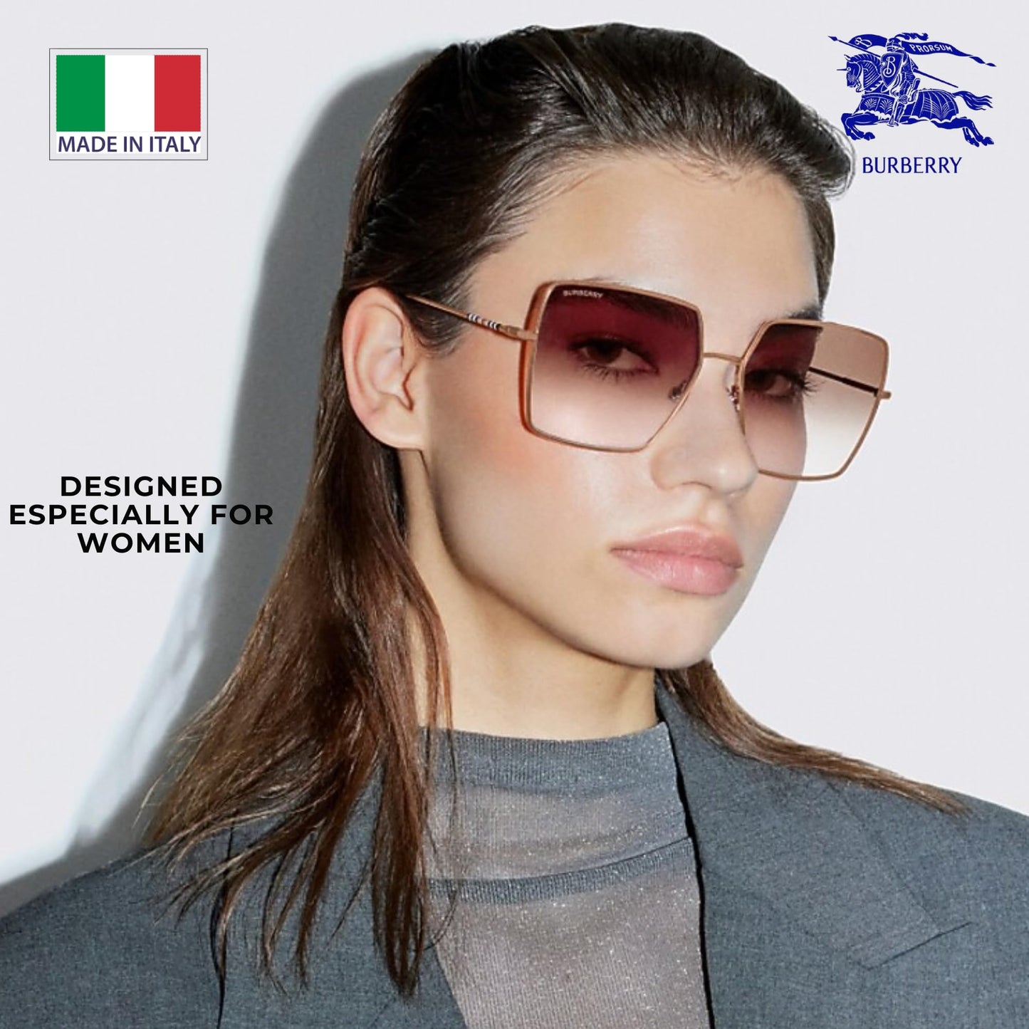 BURBERRY DAPHNE BE3133 Square Shape Metal Sunglasses with Luxury Eyewear Kit