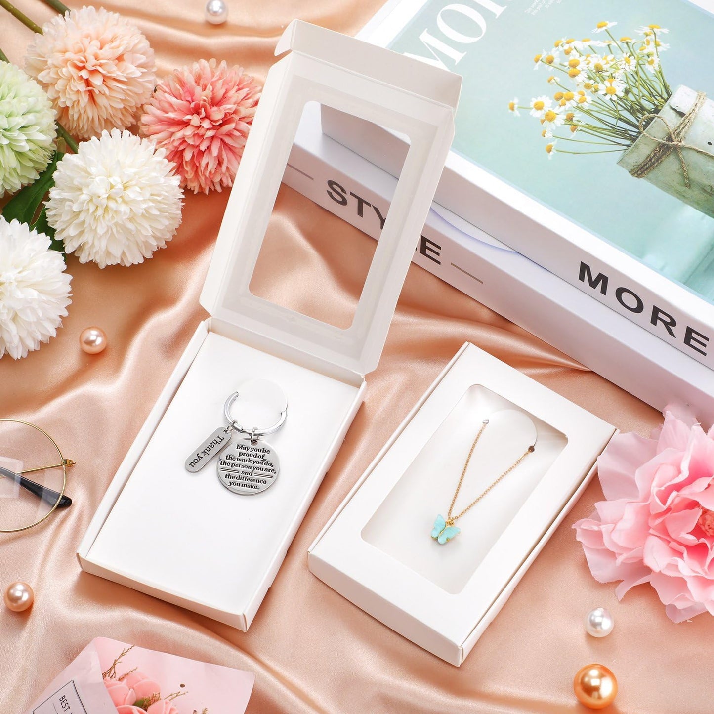Ntwoiee 30 Pcs Small Jewelry Gift Boxs 5.4"x3.4"x0.7" Paper Necklace Box Bulk with Clear Window 30 Display Card 36 Sticker for Displaying Necklaces Rings Bracelets Earrings(White)