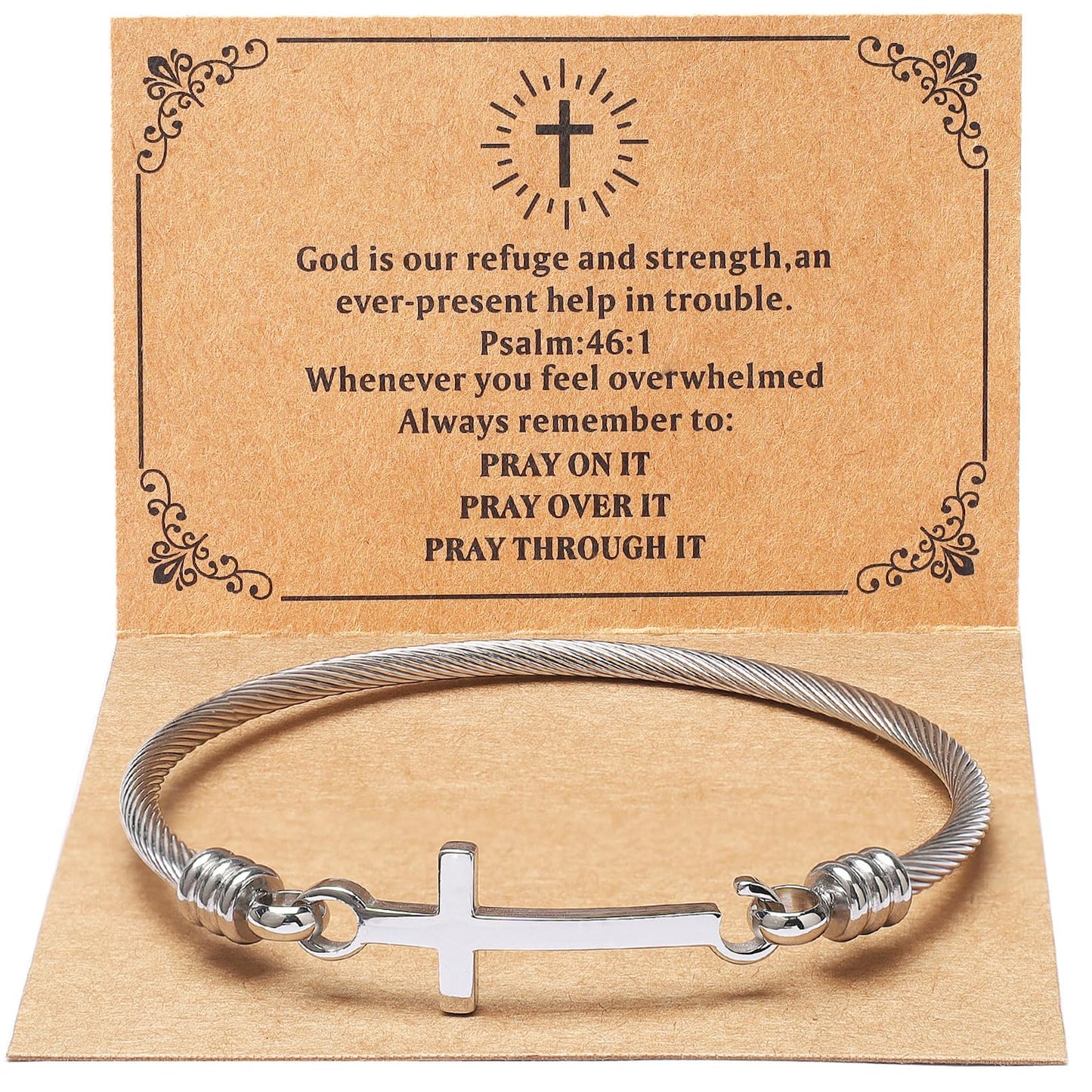 DS Religious Gift for Her Christian Cross Bracelet Bible Verse God is Within Her She Will Not Fall Inspirational Bracelets For Women Stainless Steel Jewelry Gift To Daughter Best Friend (Cross bracelet-Silver 9)