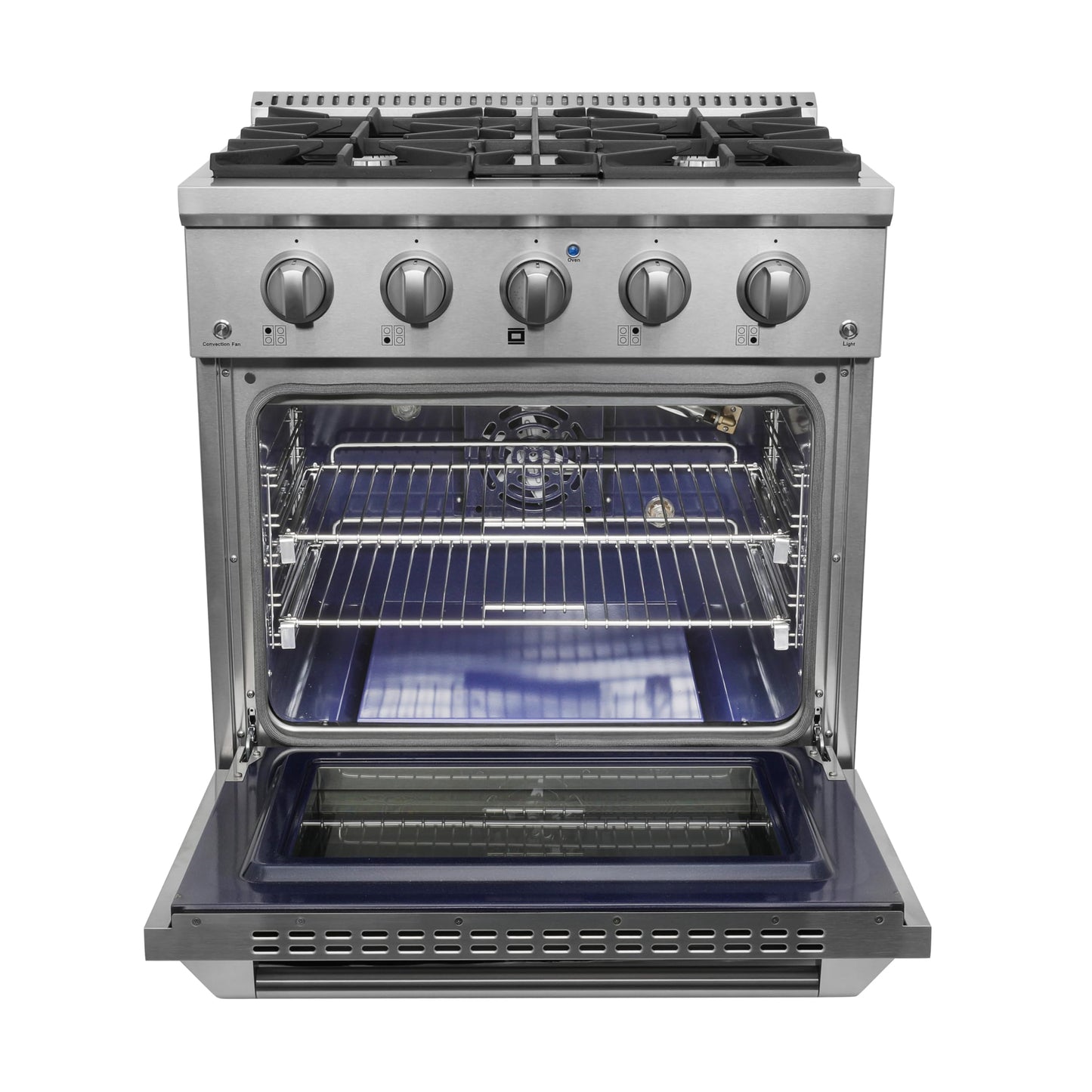 DUURA Elite Gas Range with 4 Burner Cooktop Freestanding with Porcelain Convection Oven and Broil Function, Continuous Grates with Stainless Steel Construction, 30-Inch, Metallic