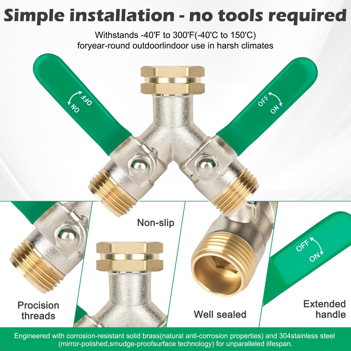 Love is War Hose Splitter 2 Way, High-flow Brass Garden Hose Splitters, Dual Water Rv Hose Bib Splitter, Heavy Duty Faucet Splitter, Outdoor Hose Connector, With Shut Off Y Valve 3/4 Inch Ght Thread.