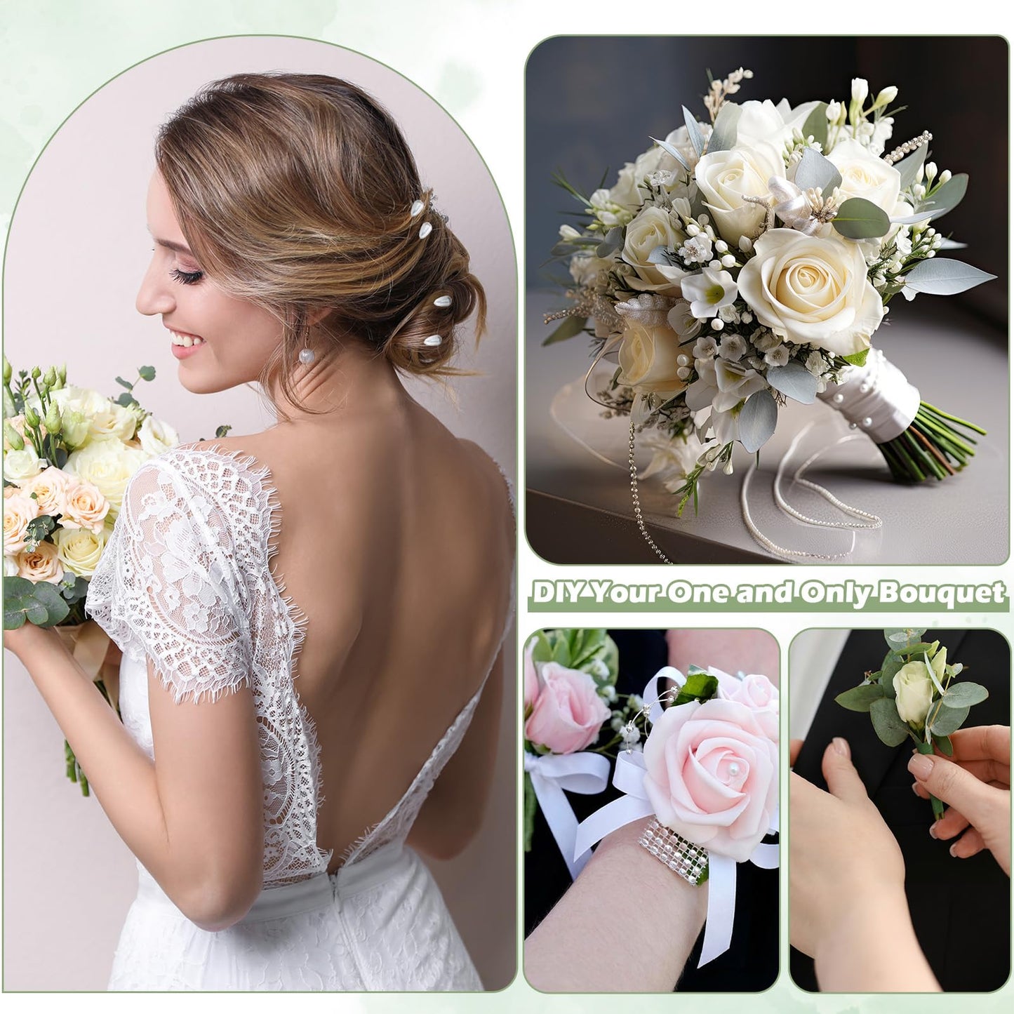 Hoemwarm Boutonniere Pin Kit Corsage Making Supplies Set Includes Pins Floral Wire Tape Cutters White Ribbon Metal Clips for Wedding Prom Party DIY Craft Arrangements