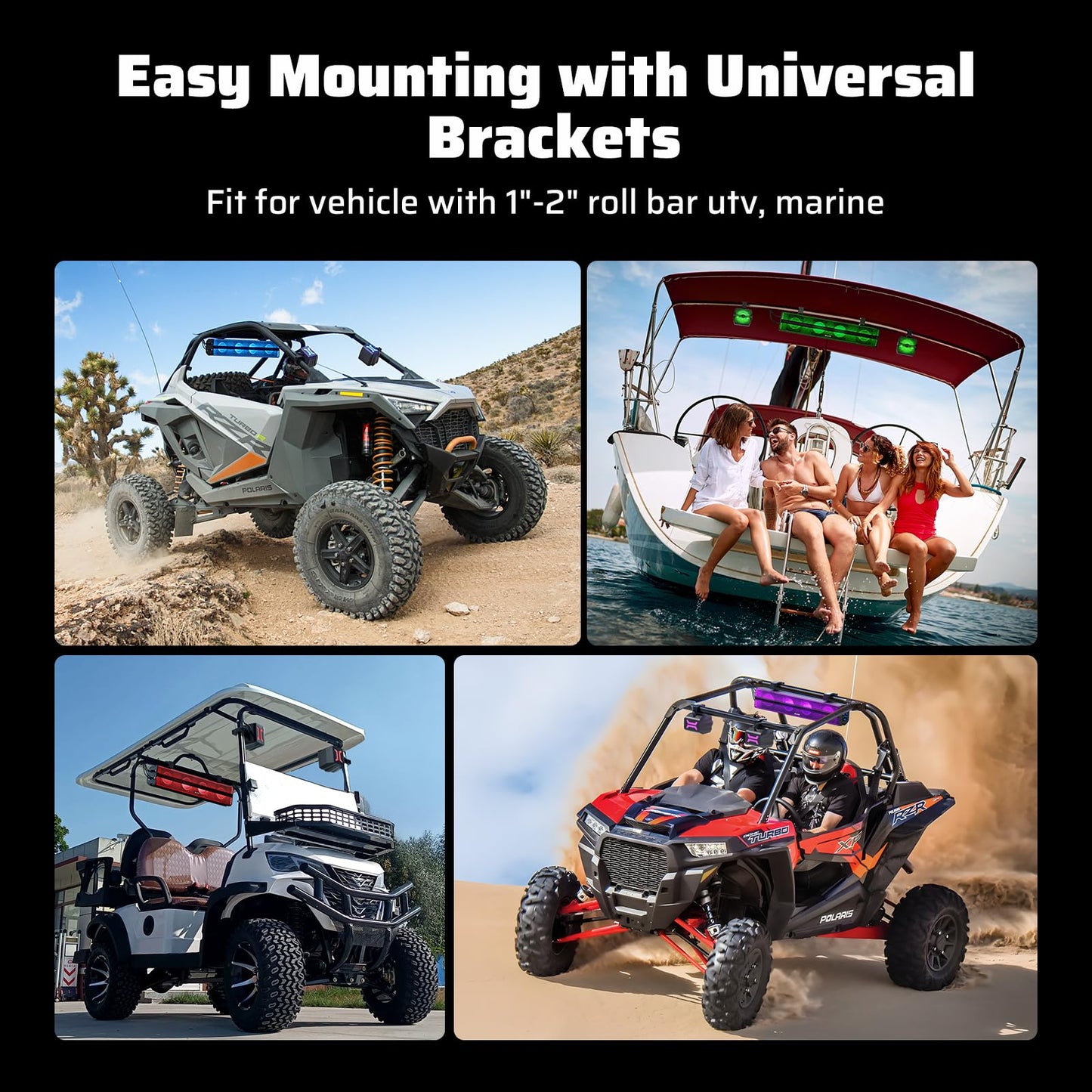 Ehaho 2.1CH Stereo UTV Sound Bar (Subwoofer) and Speakers, 26 Inch Bluetooth ATV Soundbar with RGB Lights, Waterproof Golf Cart Sound Bar, Marine Sound bar Compatible with SXS Polaris RZR Can-Am