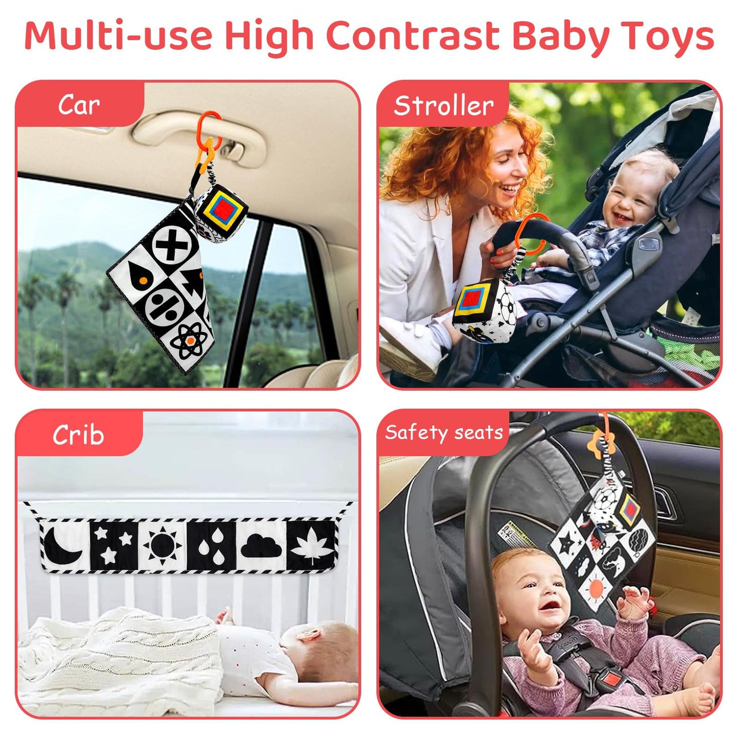 Black and White High Contrast Baby Toys for Newborn, Montessori Toys for Babies 0-6 Months Tummy Time Toys, Infant Newborn Sensory Toy 0-6 Months Soft Book for 0 3 6 6 9 12 Months Boy Girl