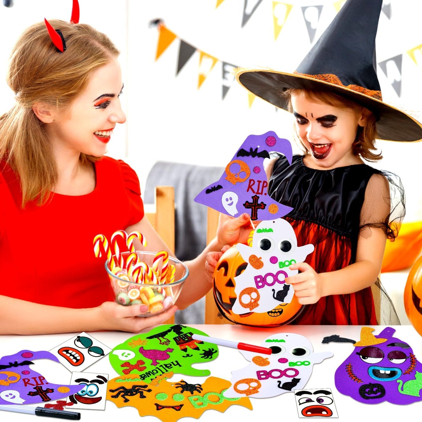 Garma 330PCS Foam Stickers Set, Halloween Crafts for Kids Pumpkin Ghost Spider Bat Witch Hat DIY Craft Kit for Classroom Activities Halloween Decorations Party Favors & Supplies