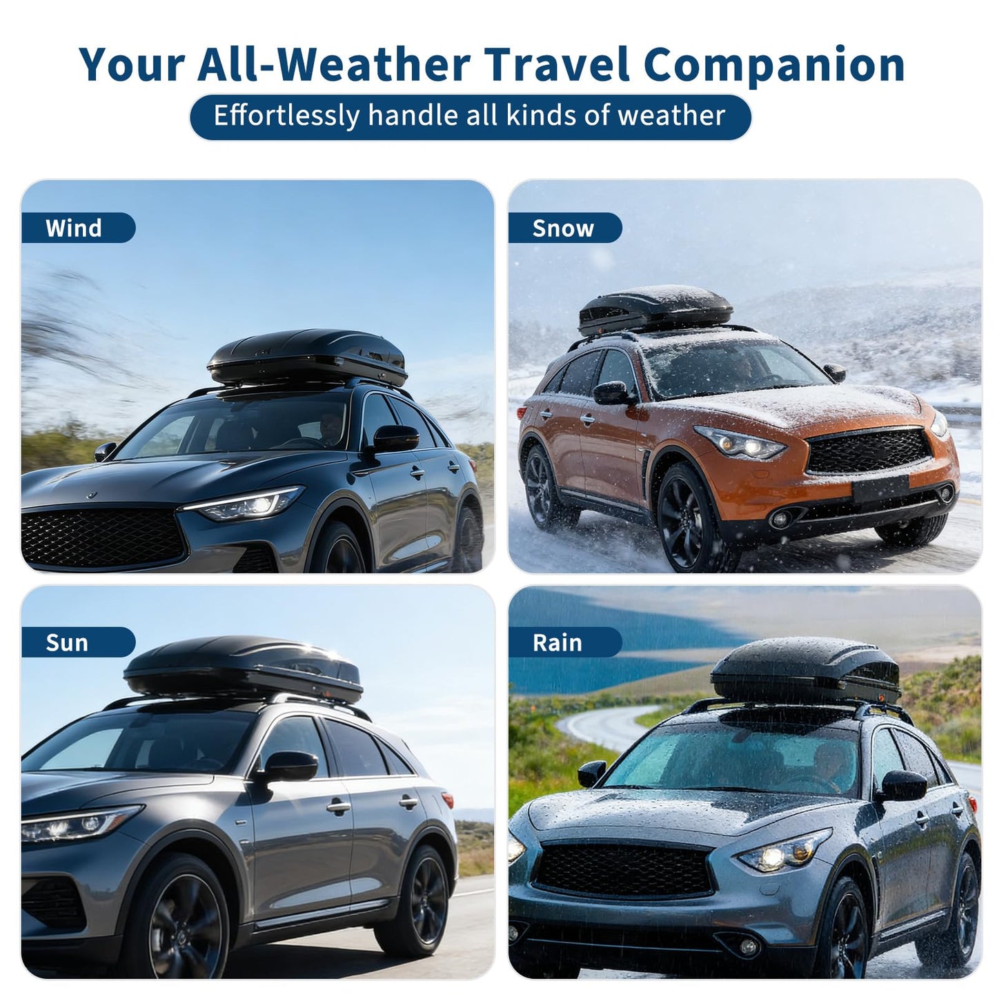 Rooftop Cargo Box Carrier, 19.4 Cubic Hardshell Rooftop Cargo Carrier, Dual-Side Opening, Universal Fit for Cars & SUVs, 165Lbs Weight Capacity with Secure Straps&Keys
