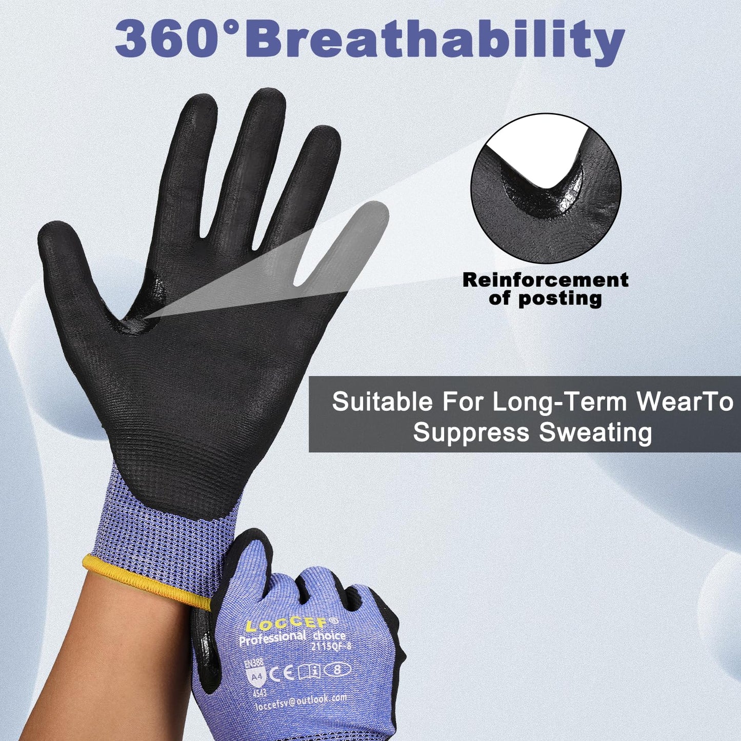 LOCCEF 3 Pairs Safety Work Gloves for Men Women,Touchscreen Compatible, Superior Dexterity,Level 5 Cut Resistant Work Gloves(7/S)