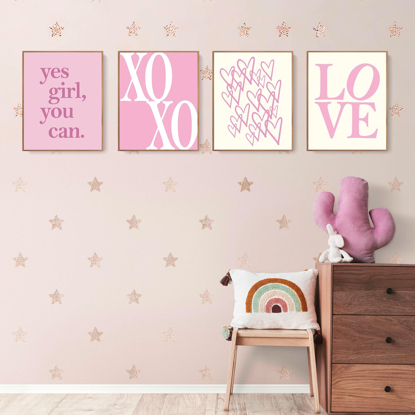 LARTSFRO Coquette Inspirational Pink Girls Room Decor Posters,Inspirational Pink Girls Minimalist Wall Art Room Decor Bedroom Dorm Room Bathroom,Aesthetic Gifts For Teen Girls,10x8 inch Set of 4 Pictures(UNFRAMED)