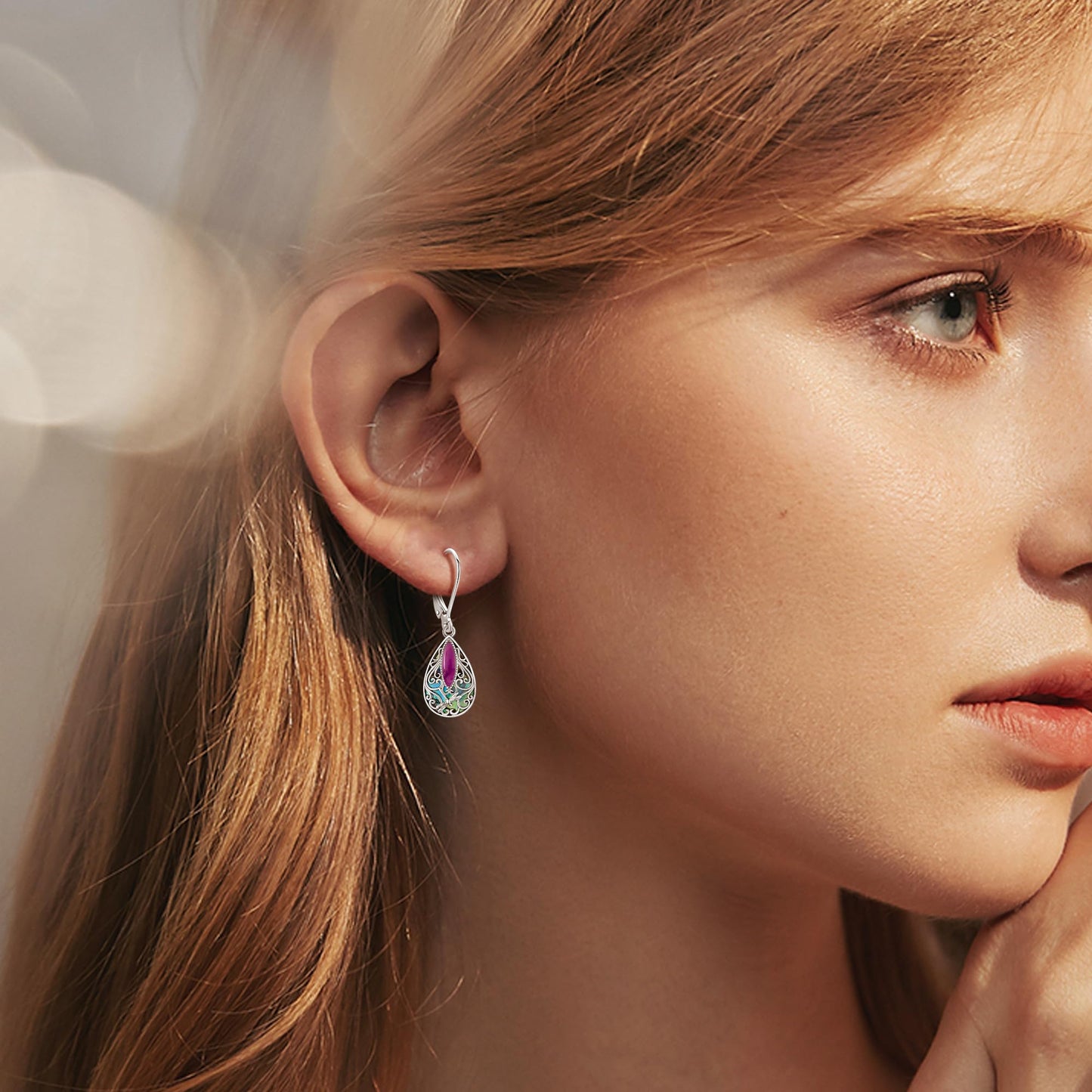 Sunflower Filigree Earrings Sterling Silver Teardrop Turquoise Drop Dangle Filigree Leverback Earrings Gifts for Women Jewelry