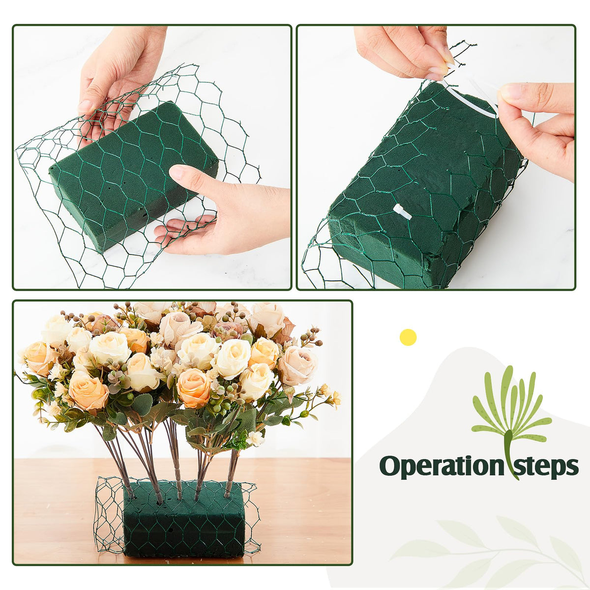 Jingmore 6 Pack Dry and Wet Floral Foam Blocks (7.8” L x 3.5” W x 2.4” H) and Chicken Wire for Flower Arrangements, 17.7 x 157 Inch Green Mesh for Wedding Birthday Decoration Garden Crafts