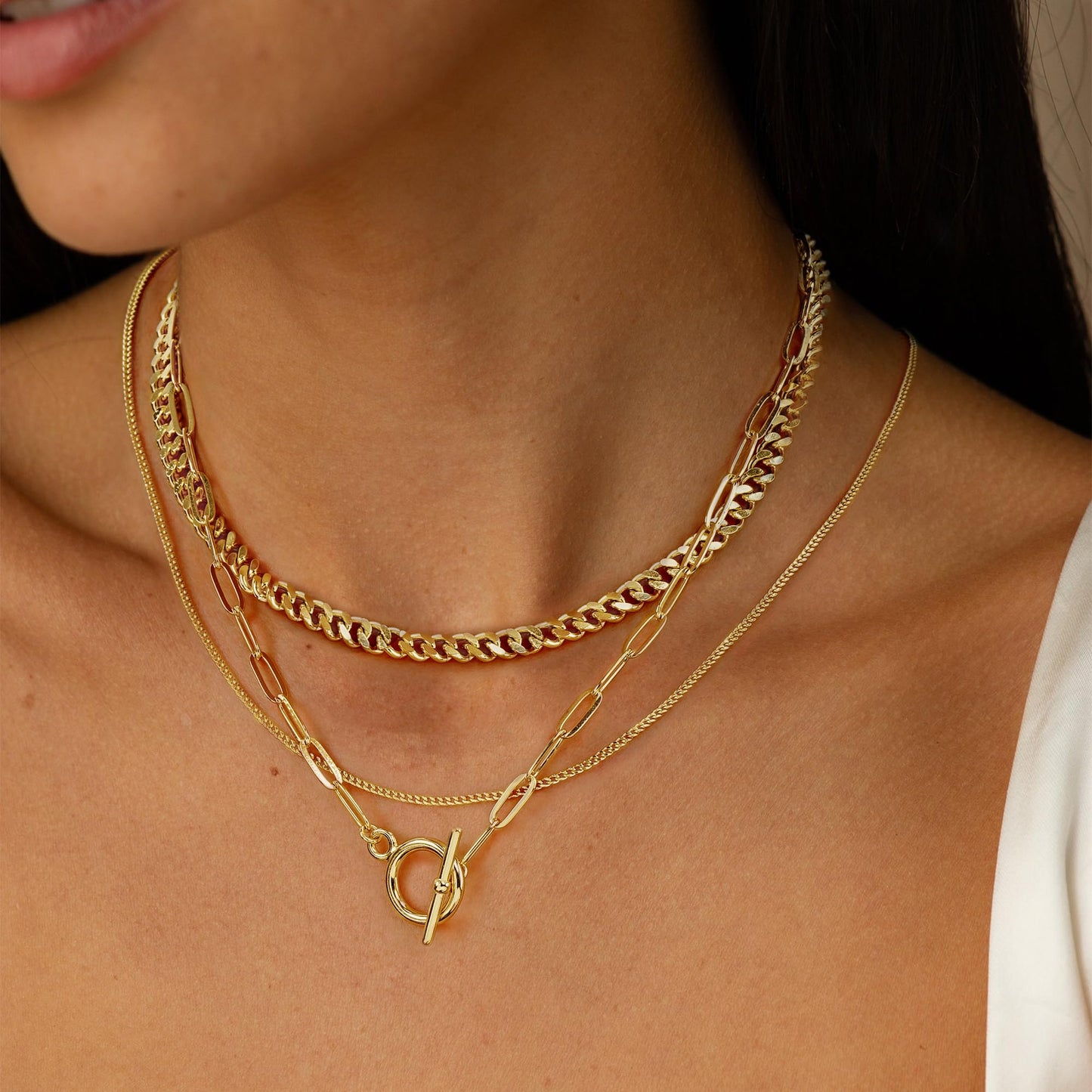 YOIHUR Gold Layered Necklaces for Women, 14K Gold Plated Dainty Necklace Chain Choker Necklaces Herringbone Necklace Set Gold Jewelry Gift for Women
