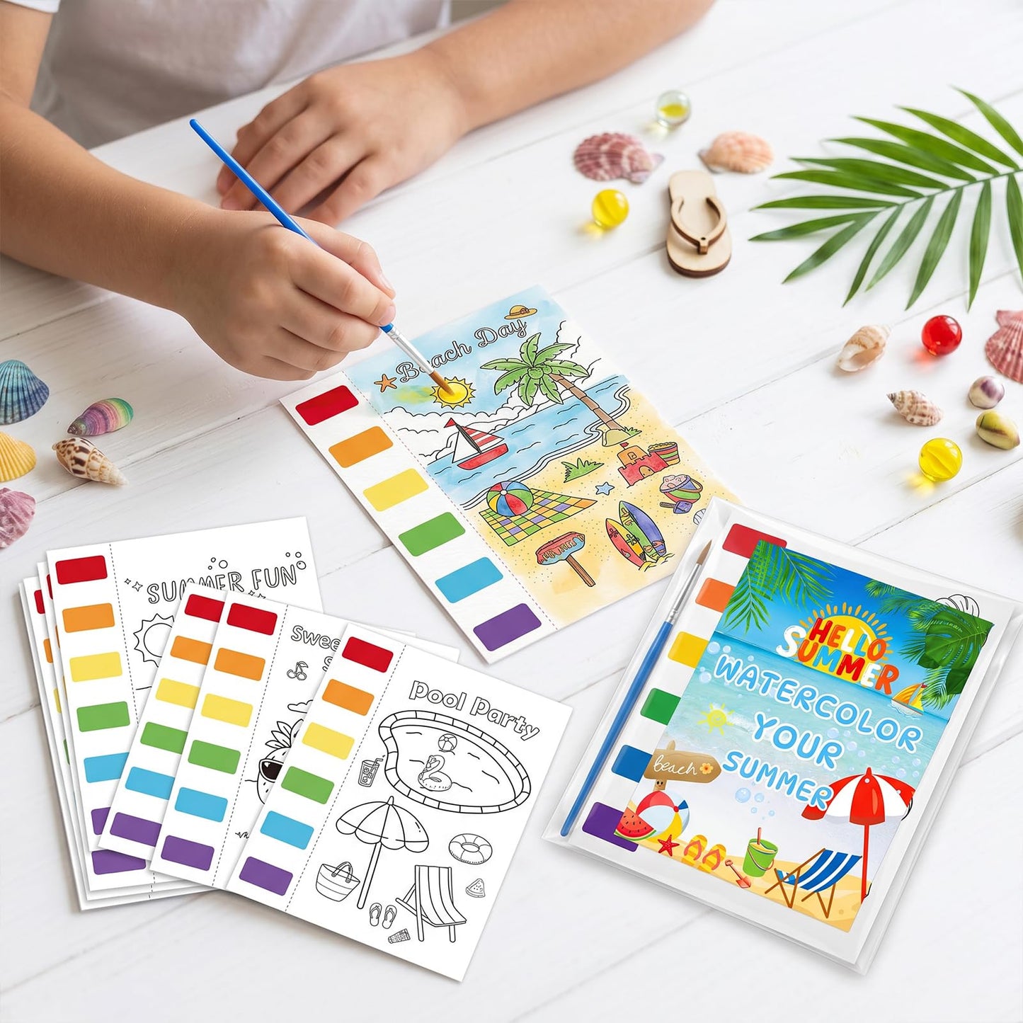 Zoyeven 144 Pcs Summer Watercolor Coloring Books Summer Party Favors End of Year Gifts Art and Crafts Well-Packaged Classroom Reward Prizes School Activity