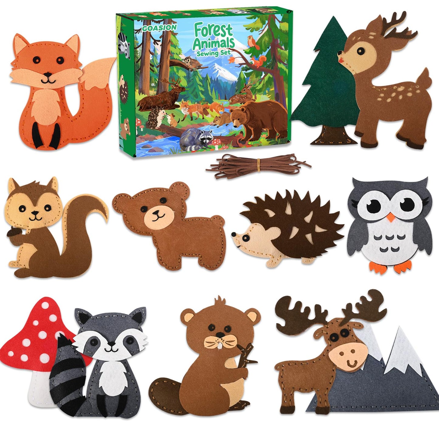 GOASION Sewing Kit for Kids, Woodland Animals Kids Sewing Kit, Pre Punched Design for DIY Hanging Decorations, Sewing Tit for Beginners Age 8-12, Boys & Girls Birthday Gift