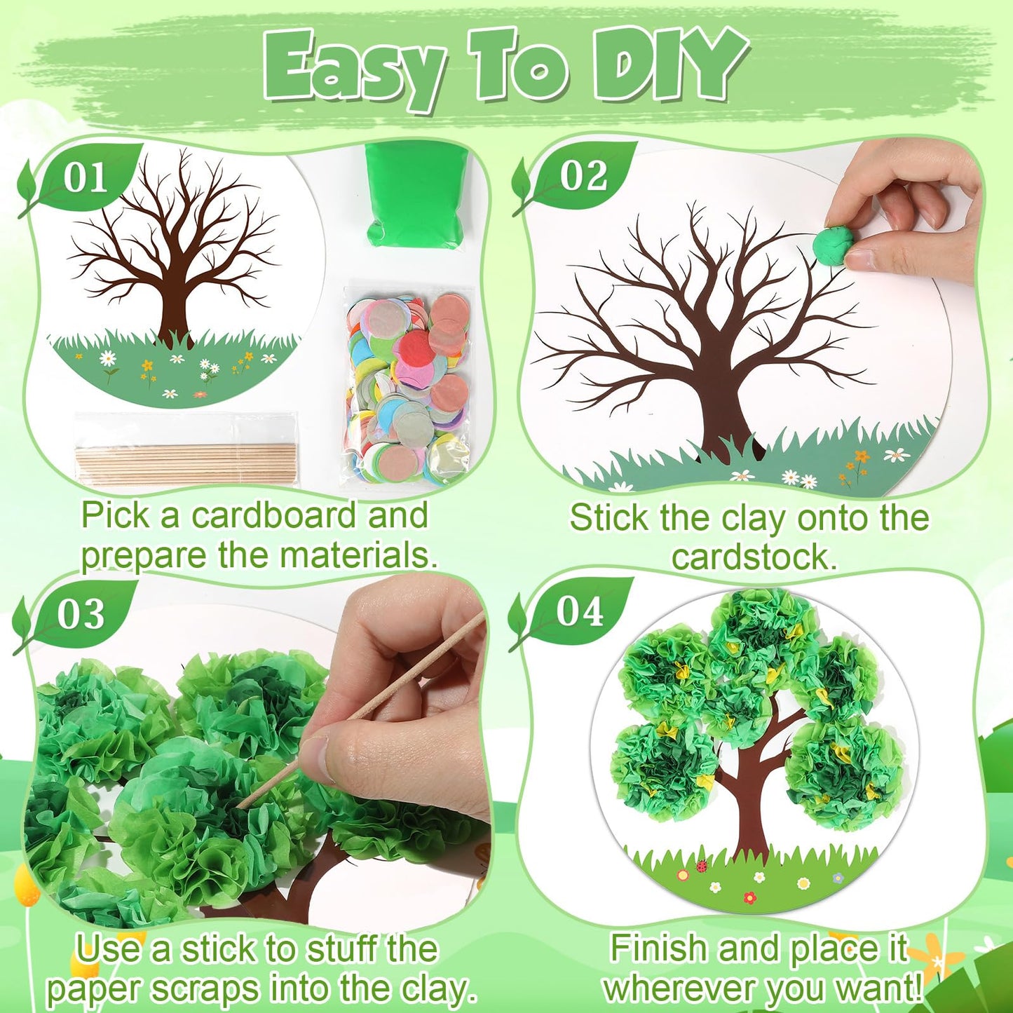 ZOIIWA Spring Poke-in Craft Kit Make Your Own Springtime Tree Ornament Spring Tree Crafts Kit Summer Poking Art Decor for Home Creative Activity Art Project Birthday Party Decor Supplies 12 Sets