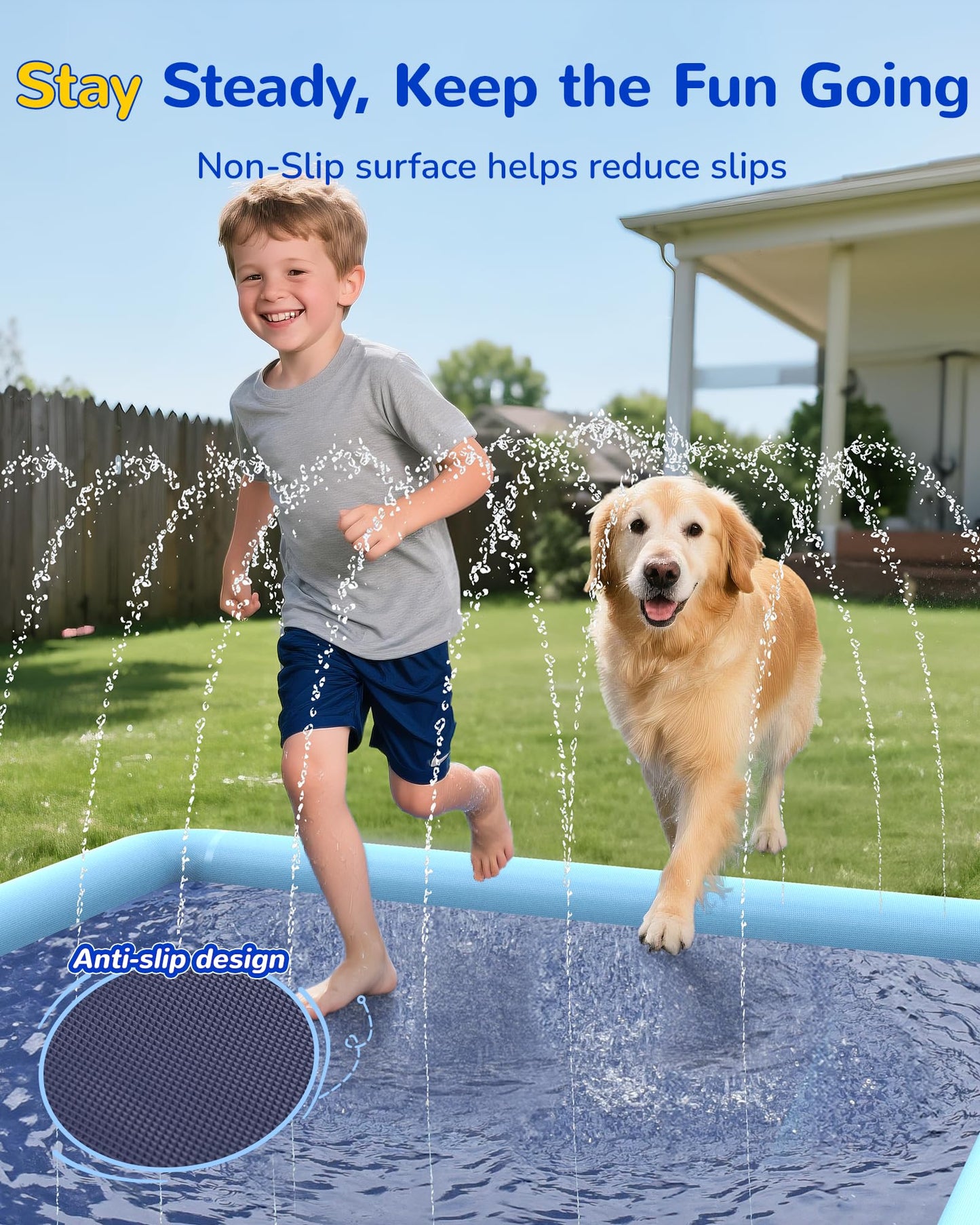 VISTOP Non-Slip Splash Pad for Kids and Dog, Thicken Sprinkler Pool Summer Outdoor Water Toys - Fun Backyard Fountain Play Mat for Baby Girls Boys Children or Pet Dog (50 * 50 inch, Blue&Blue)