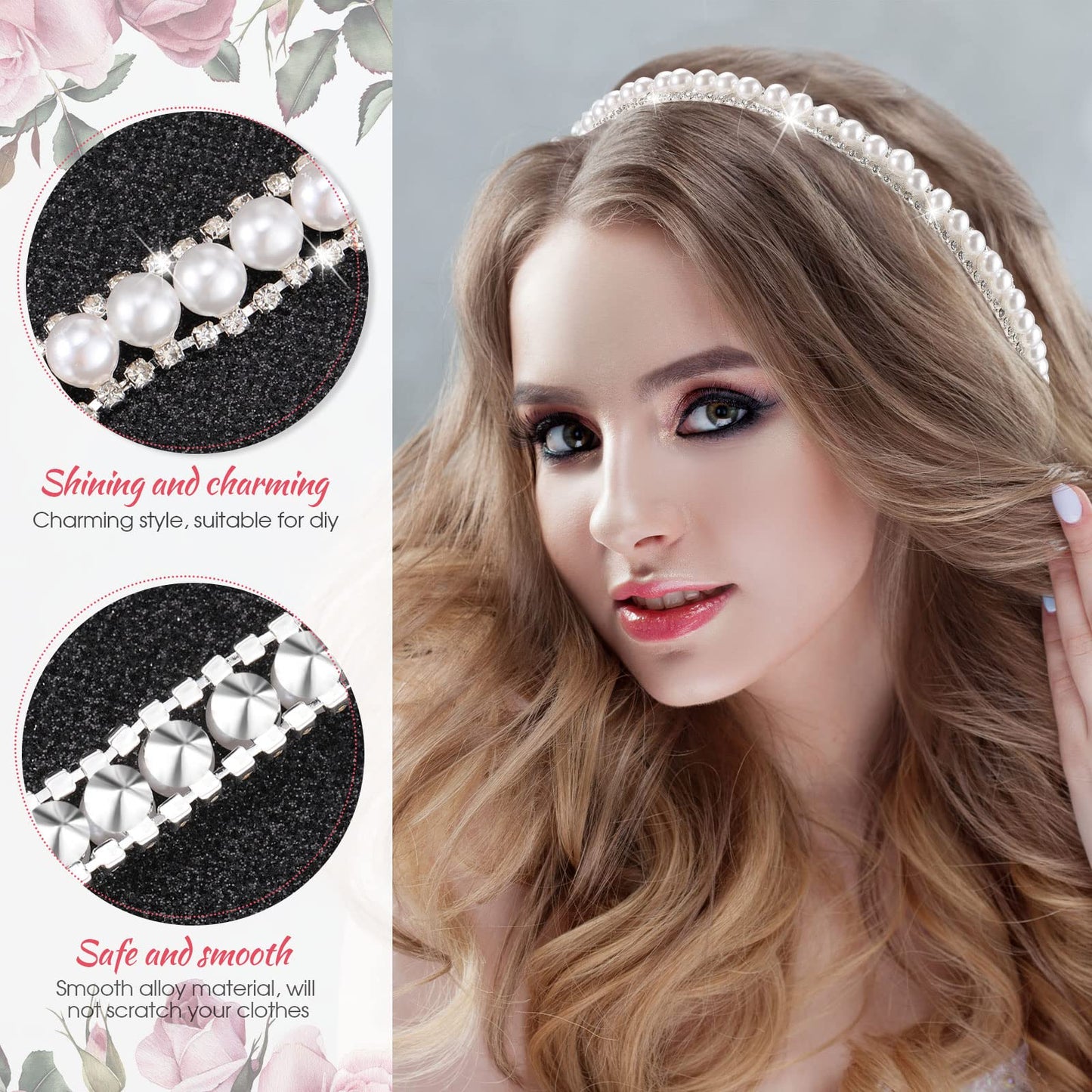 2 Yards Rhinestone Trim Pearls and Diamonds Crystal Chain Rhinestones Pearl Chain for Craft Rhinestone and Pearl Trim Applique Pearl Beaded Rhinestone Bridal Embellishments for Wedding (Classic Style)