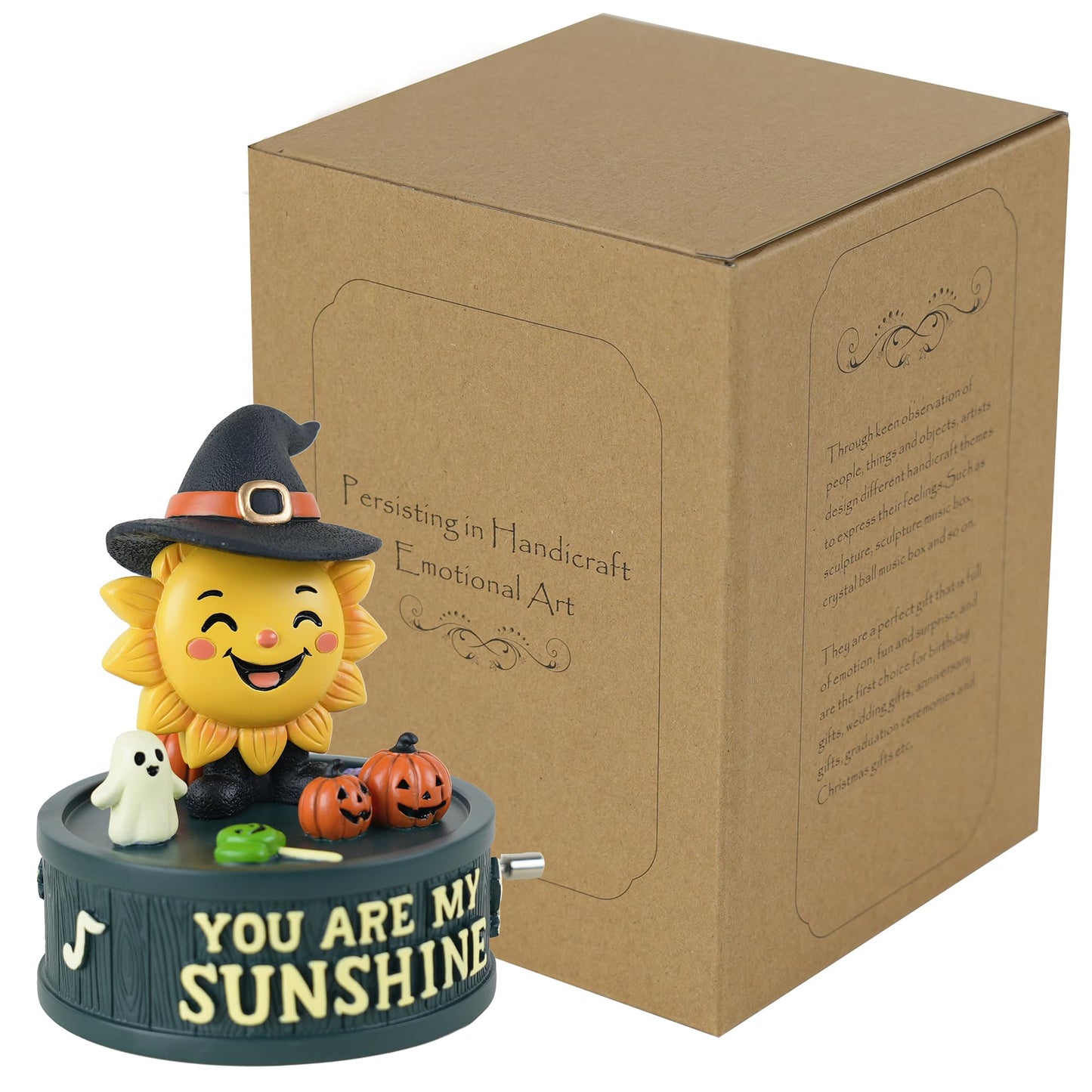 You are My Sunshine Halloween Music Box – Hand-Crank Resin Figurine, Cute Sunflower Pumpkin Theme Gift for Her, Kids & Home Décor, Seasonal Yet Timeless Keepsake