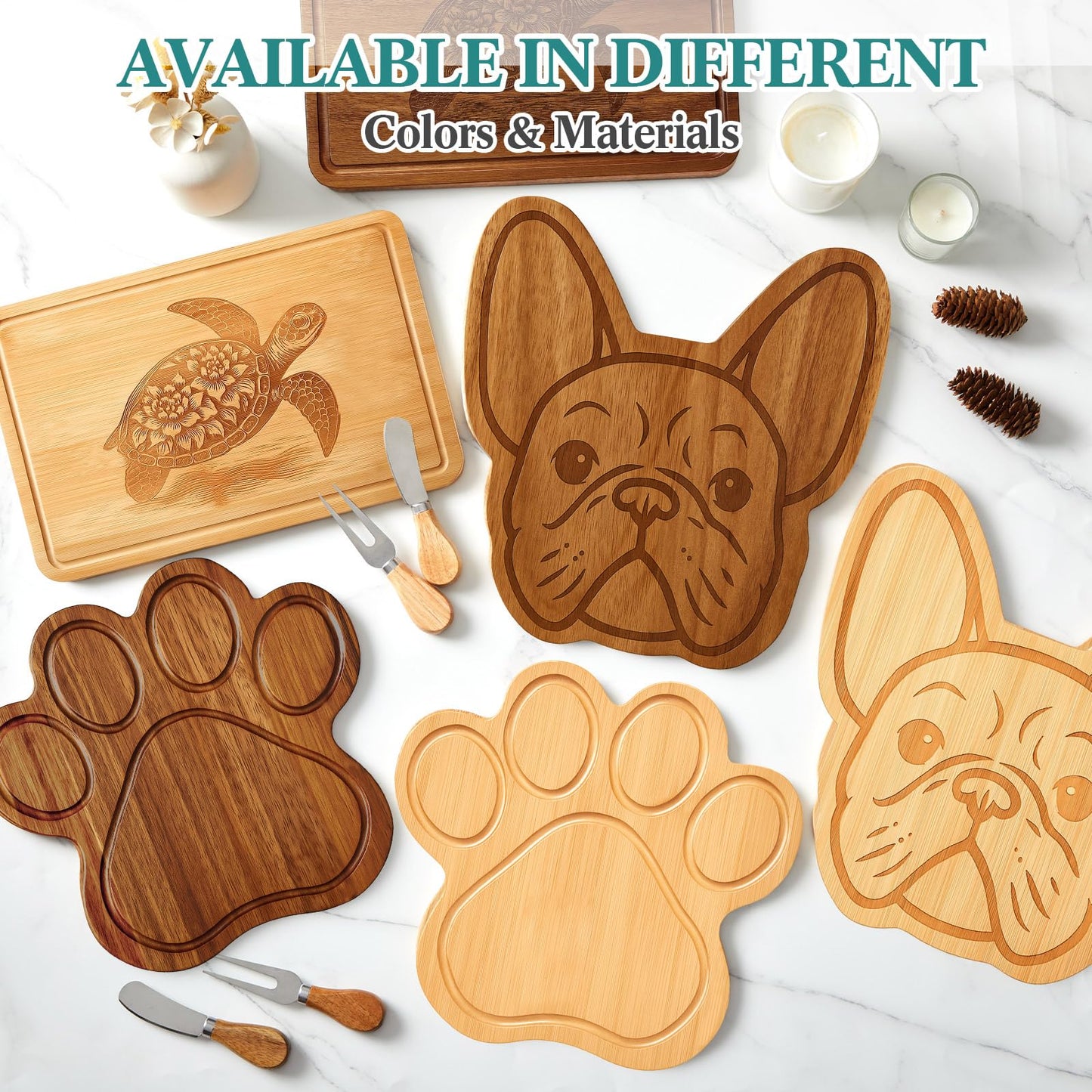 Ziliny Dog Paw Charcuterie Board Gift Set with Knives, Paw Print Cutting Board Dog Lovers Gifts for Women Wooden Puppy Platter for Christmas Housewarming Pet Lover Kitchen