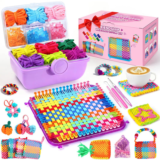 478 Pcs Weaving Loom Kit with Portable Case, Perfect for Making Handbags, Potholder Maker, Bracelet for DIY Crafters & Makers, Complete Craft Kit with Hooks, Gift for Christmas, Birthday, Purple