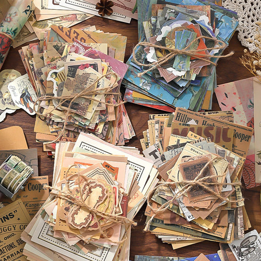 400PCS Vintage Scrapbook Paper Journaling Scrapbooking Supplies Kit Retro Decorative Craft Paper Assorted for Bullet Junk Journals Card Making Craft DIY, Old Memories