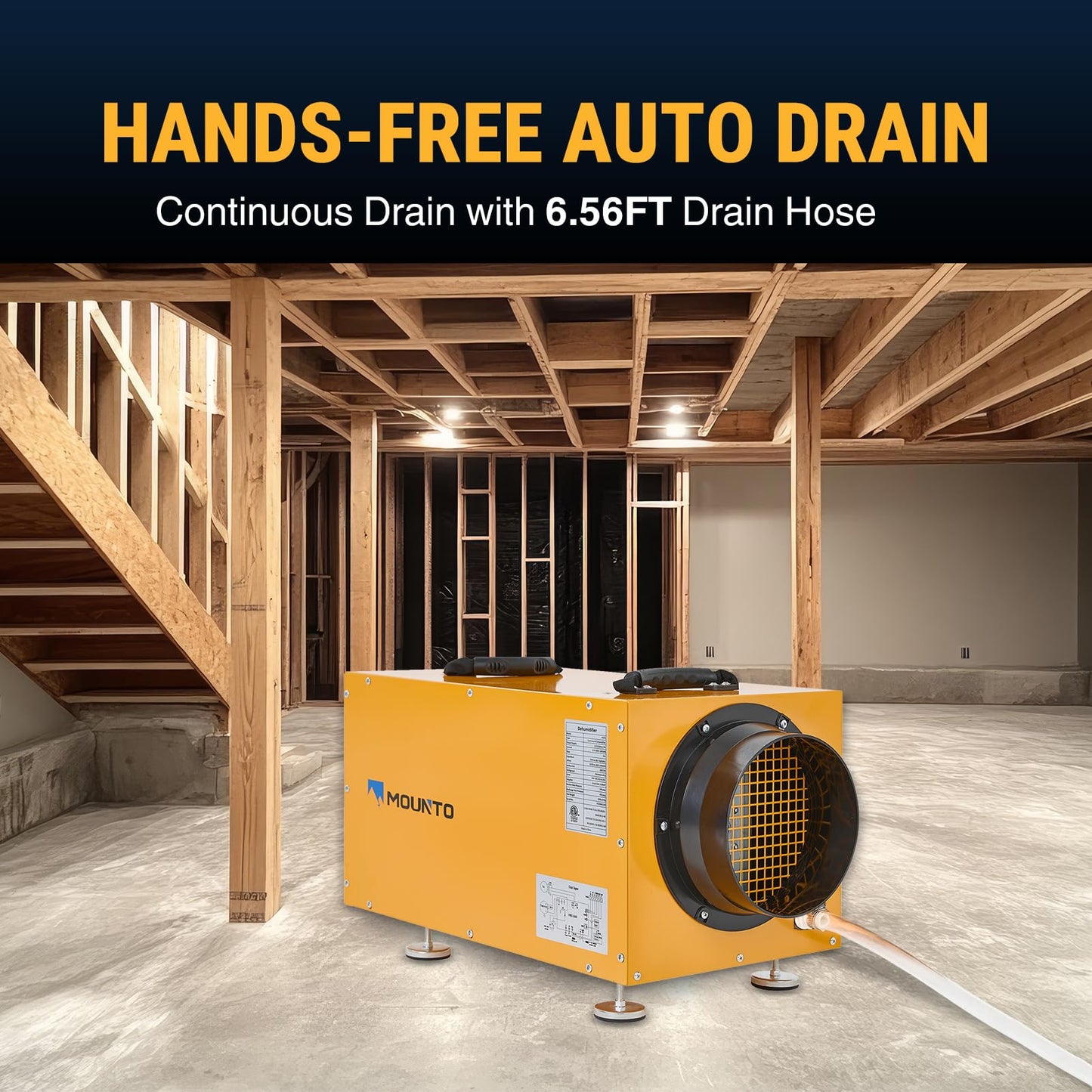 MOUNTO 140 PPD Crawl Space Dehumidifier – Commercial Basement Dehumidifier with Auto Defrost, Compact Design, cETL Listed