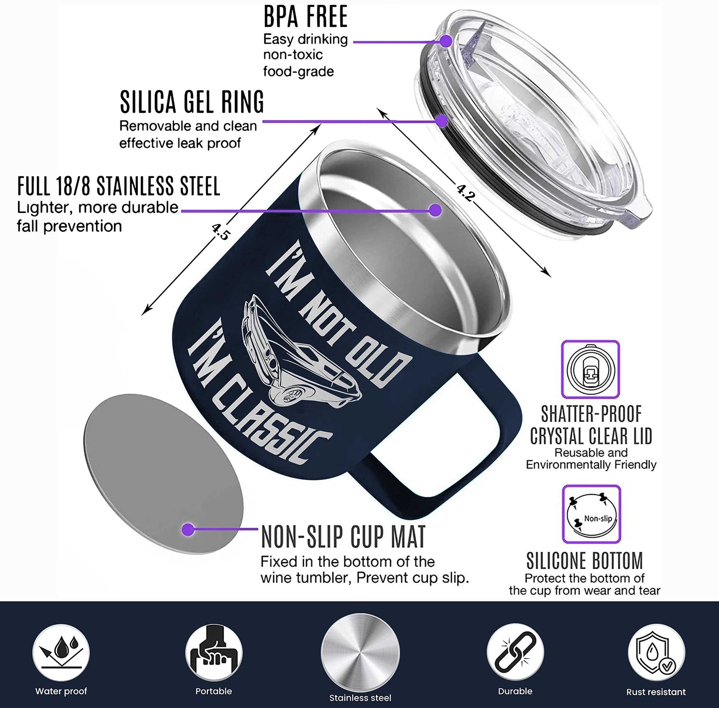 Gifts for Dad from Daughter, Son, Kids on Fathers Day, Christmas - Grandpa Gifts for Christmas - Birthday gifts for Grandpa - Dad Birthday gifts - Funny Mug 14oz, Navy Insulated Stainless Steel