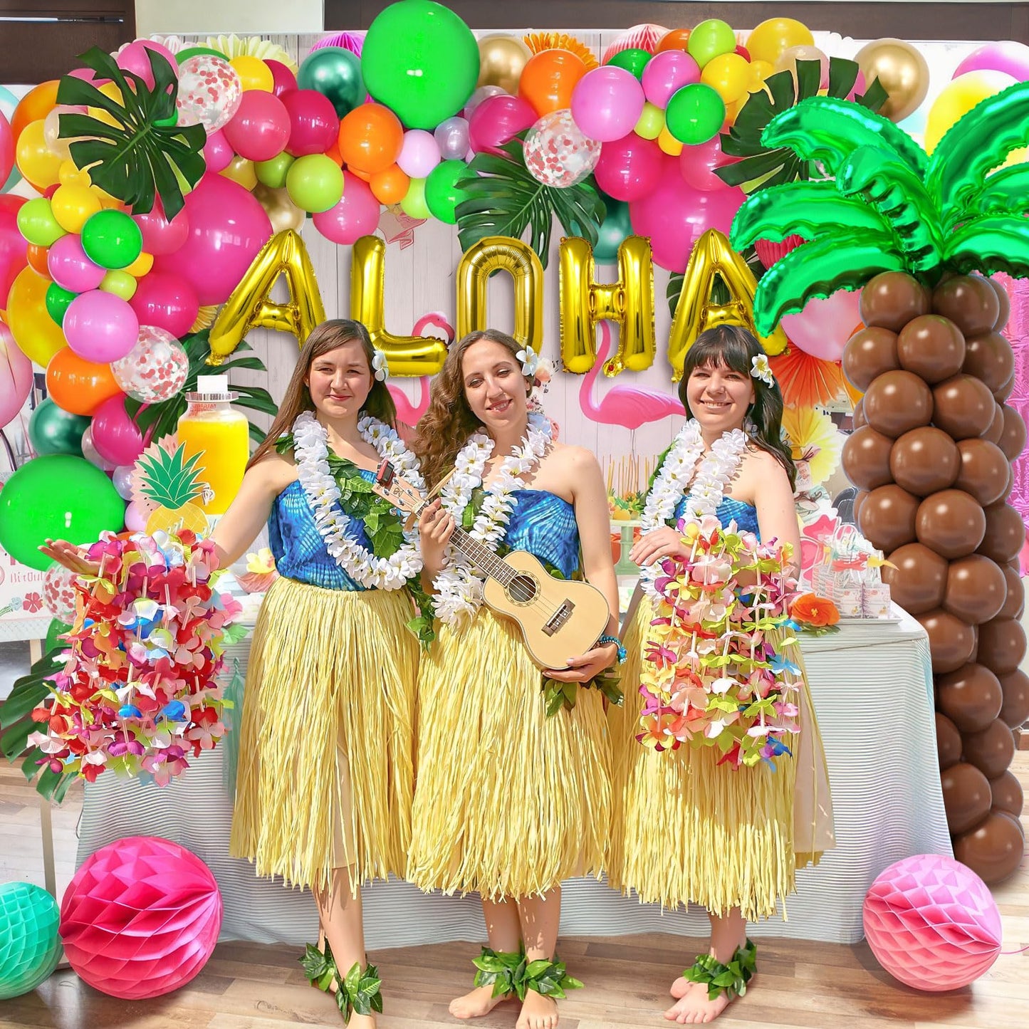 SNLN 178Pcs Tropical Luau Balloons Arch Garland Kit Hawaiian Party Decorations with Coconut Balloon Tree, Aloha Foil Balloons, Palm Leaves, Kids Adult Summer Beach Pool Luau Birthday Party Decorations