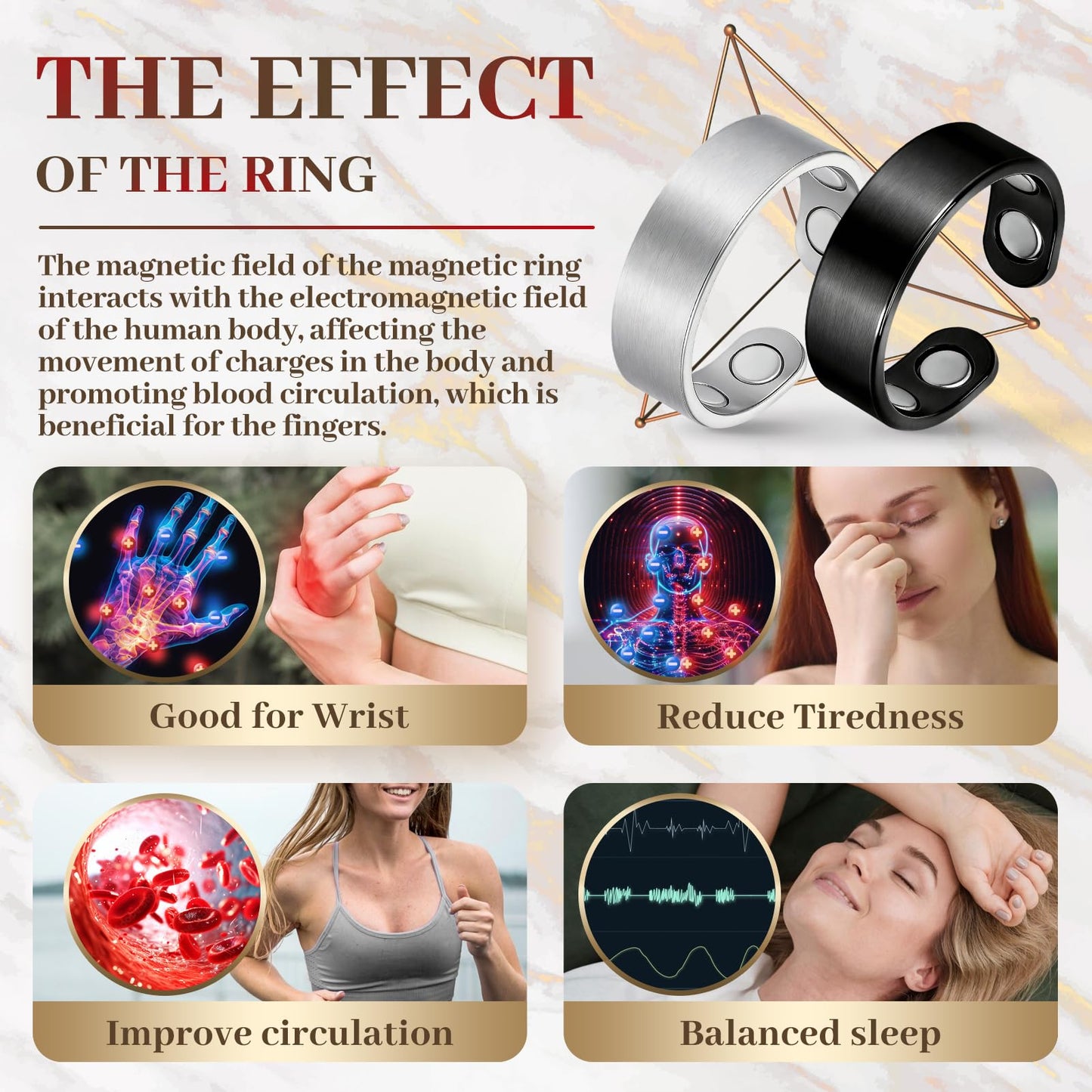 Auramag Copper Rings for Men, 99.99% Pure Copper Magnetic Rings for Women, Adjustable Jewelry with Gift Box, Valentine's Day Jewelry Gift