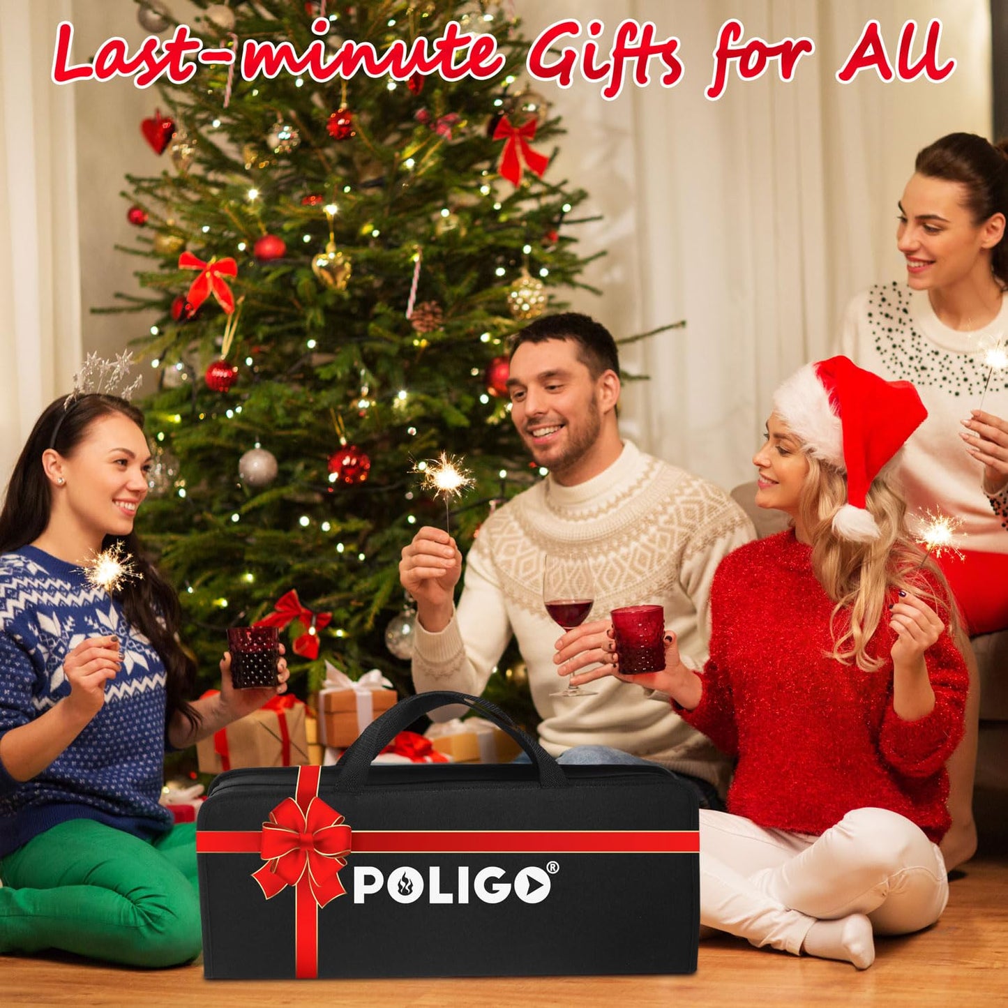 POLIGO 29 PCS BBQ Grill Accessories Stainless Steel BBQ Tools Grilling Tools Set with Storage Bag for Fathers Day Dads Birthday Presents - Camping Grill Utensils Set Ideal Grilling Gifts for Men Brown