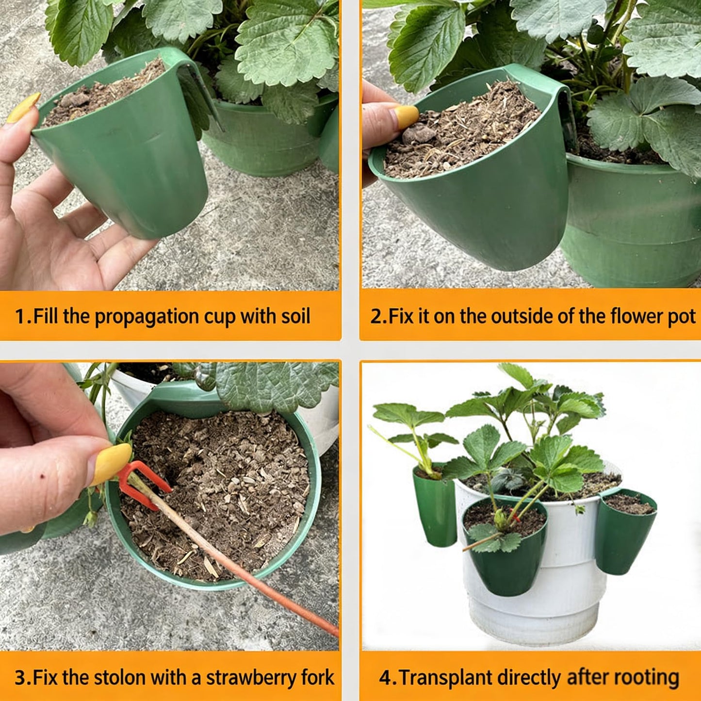 HEIMA STUDIO Strawberry Propagation Cups with Runner Forks, Breathable Plant Starter Pots for Rooting Runners, Greenhouse Seedling Containers for Balcony & Garden, Food Grade with Holes
