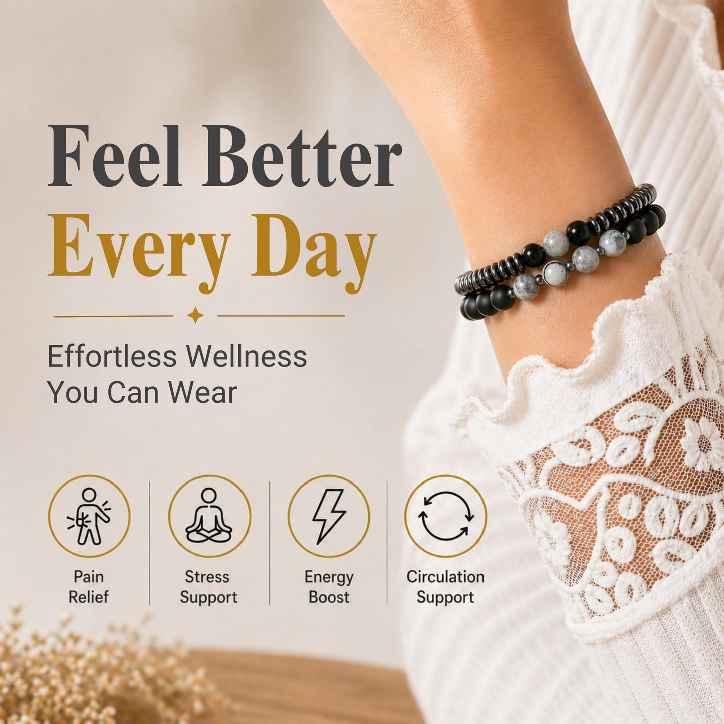 WestLuna Magnetic Bracelets for Women, Magnetic Hematite Bracelet with Black Obsidian, Map Stone. Healing Stone Bracelets for Women Men Lymph Drainage Slimming Energy Bracelet Set (Map Stone, Small)