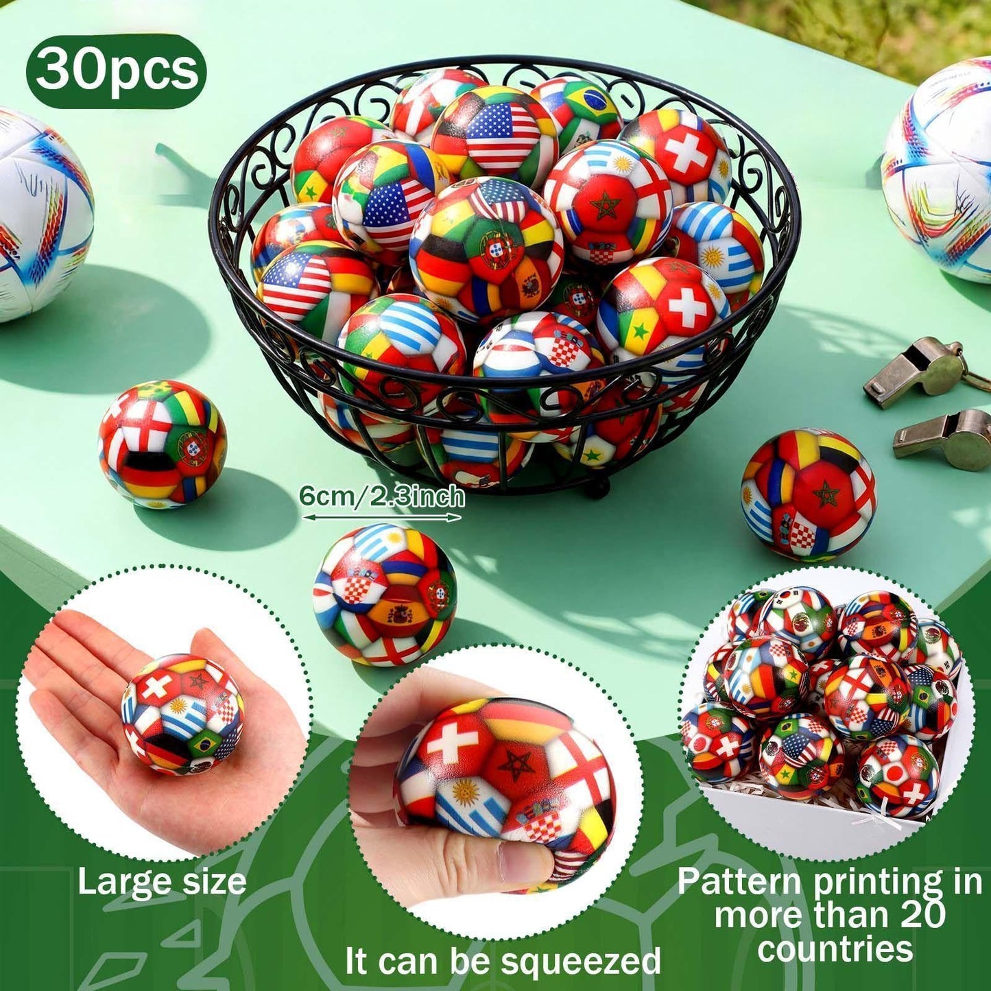 Syhood 30 Pcs Mini Soccer Stress Balls International Country Flags Mini Foam Soccer Small Foam Anxious Toy Sports Lover Gift for Adult Football Party Decoration Supplies