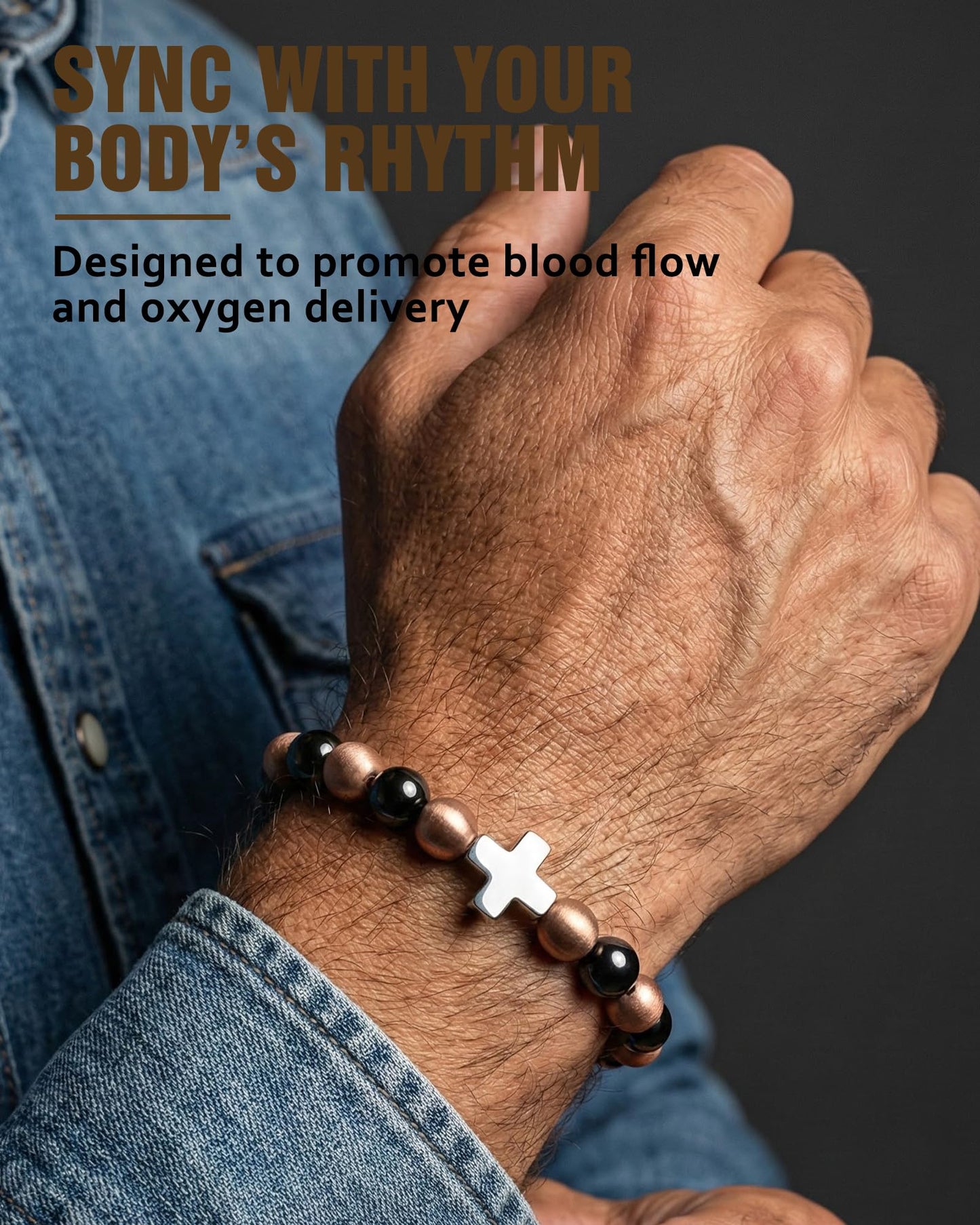 Jecanori Copper Magnetic Bracelet for Men Women, 3800 Gauss Pure Copper Jewelry with Stretch Beads, Unisex Spiritual Gift, Birthday Gifts for Parents, Hematite Bracelet for Mom Friends