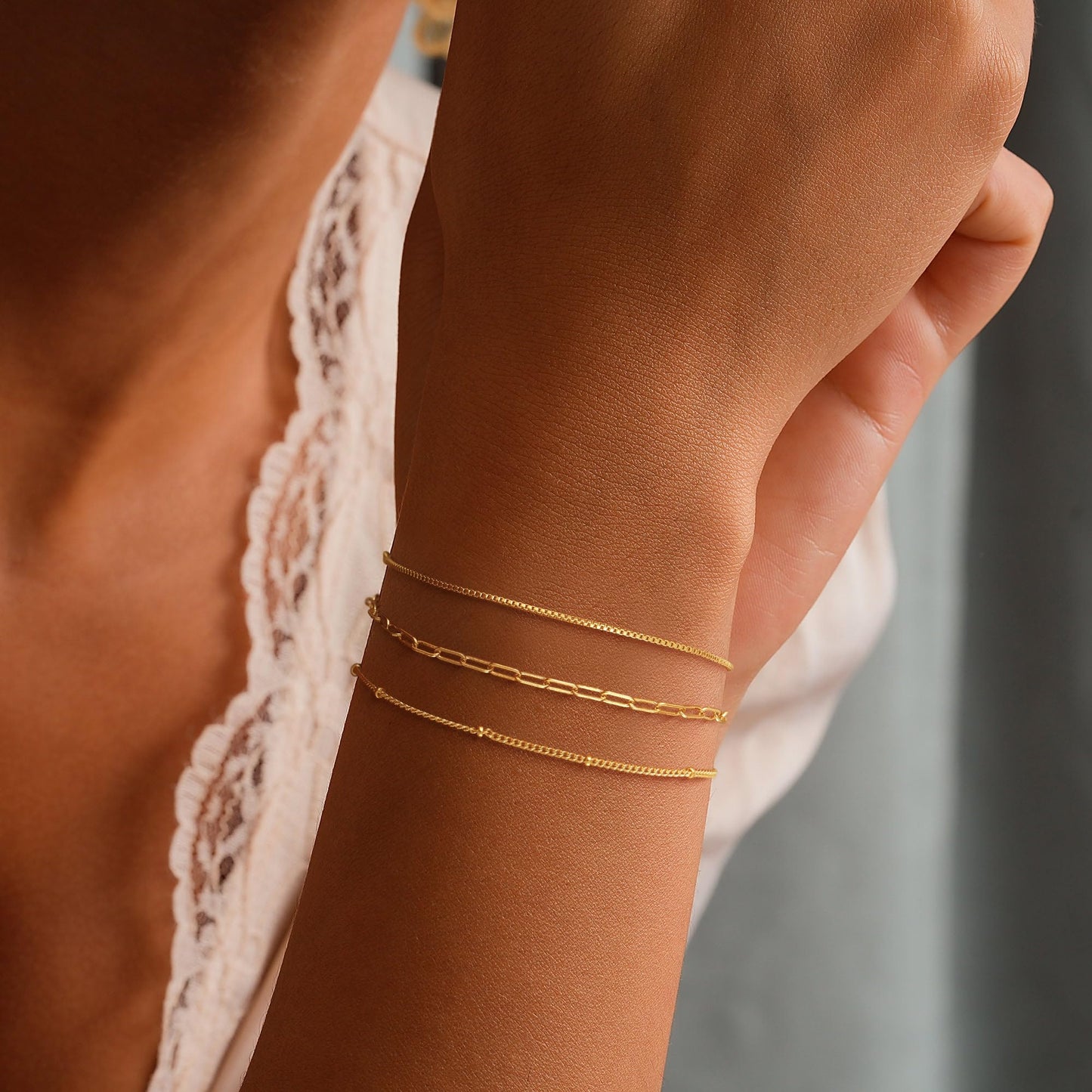 MBW 14K Gold Plated Bracelets for Women, Dainty Bracelet Set Paperclip Chian Bracelet Stack Thin Link Bracelet Waterproof Minimalist braclets Fashion Jewelry Gold Accessories for Womens Trendy