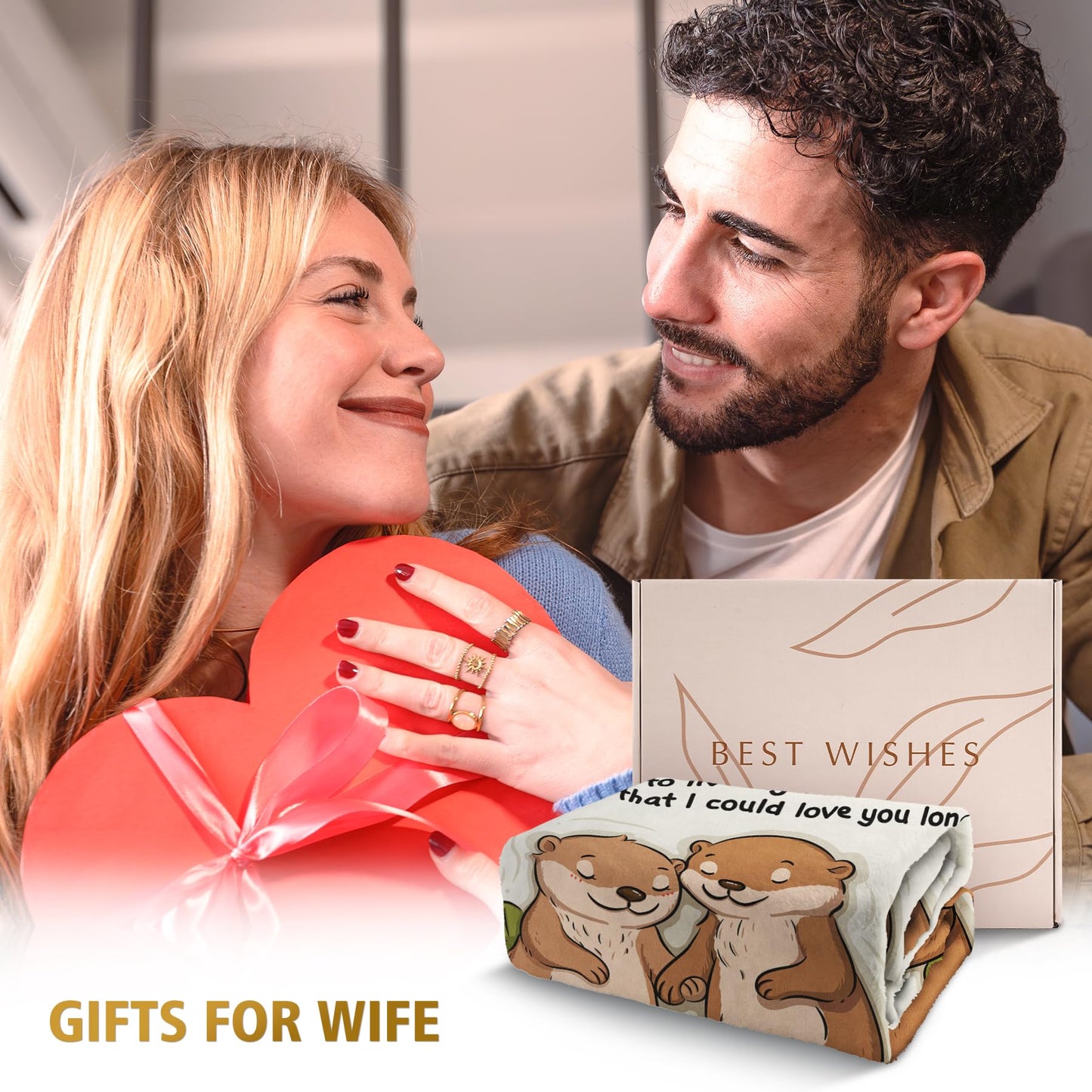 BeneCharm Mothers Day Wife Gift, Wife Birthday Gift Ideas, to My Gorgeous Wifey Blanket, Wedding Anniversary Romantic Gifts for Wifey, Valentines I Love You Present for Her, (60'' X 50'', Beige)