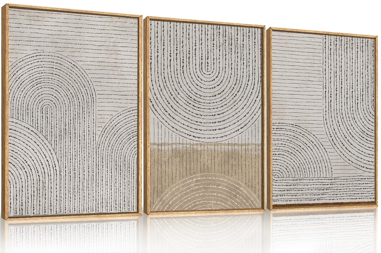 Aryroi Large Neutral Spiral Circles Framed Canvas Wall Art,Boho Beige Geometric Wall Decor,Modern Abstract Arch Artwork,Mid Century Minimalist Art Print for Living Room,Bedroom,Office- 16"x24"x3