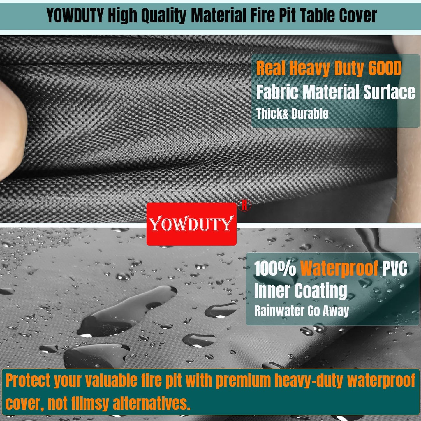 YOWDUTY Propane Fire Pit Cover Square 32 Inch, Waterproof Heavy Duty 600D Gas Fire Pit Table Cover 32 x 32 x 25 Inch, Fit 28/29/30/31/32 Inch Firepit Table, All-weather Protection For Patio