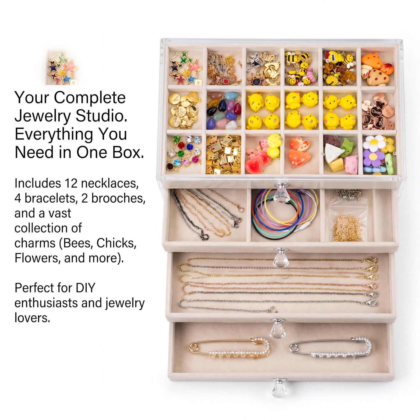 175 Pcs DIY Jewelry Making Kit with 26 Gold Alphabet Charms, 12 Birthstone Charms,12Natural Water Drop Stones, Necklace Bracelet Pendants, Brooches, Jewelry Box & Complete Craft Accessories for Girls Women, Gift for Mother’s Day Birthday Christmas