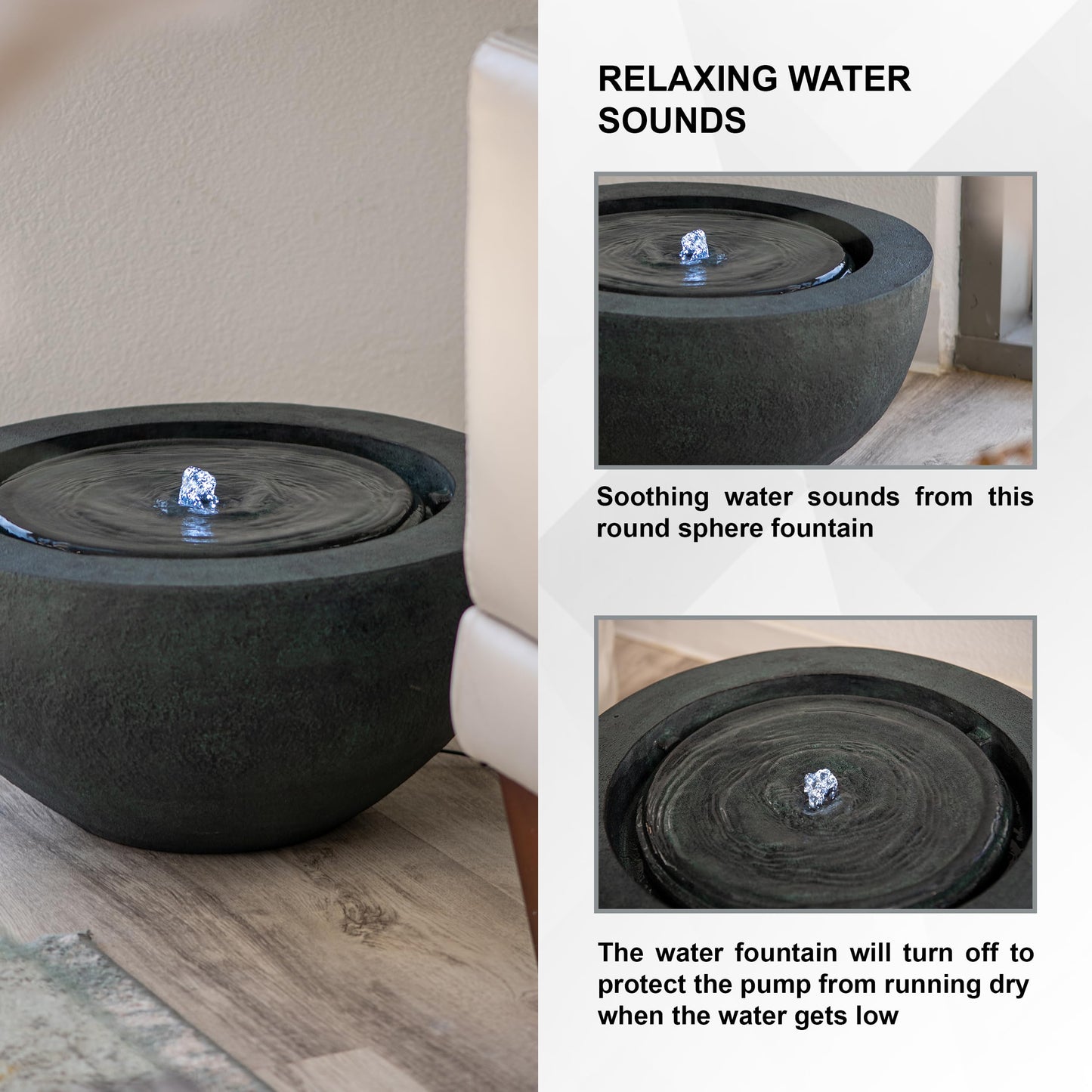 XBrand 19.8" W Round Sphere Water Fountain Indoor Outdoor with LED Light, Polyresin Bubbler Feature for Patio Garden Yard Home Décor, Dark Green