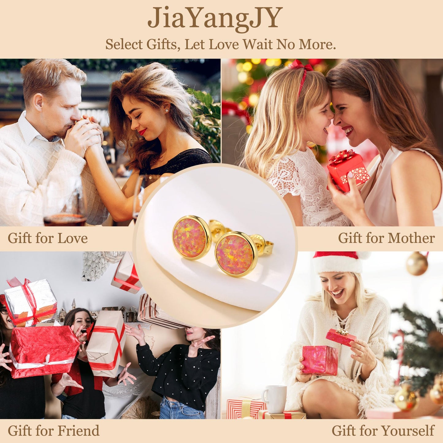 JiayangJY Silver Red Fire Opal Stud Earrings for Women 18K Yellow Gold Plated Sterling Silver Round Shape 8mm Opal Earrings with Push Back
