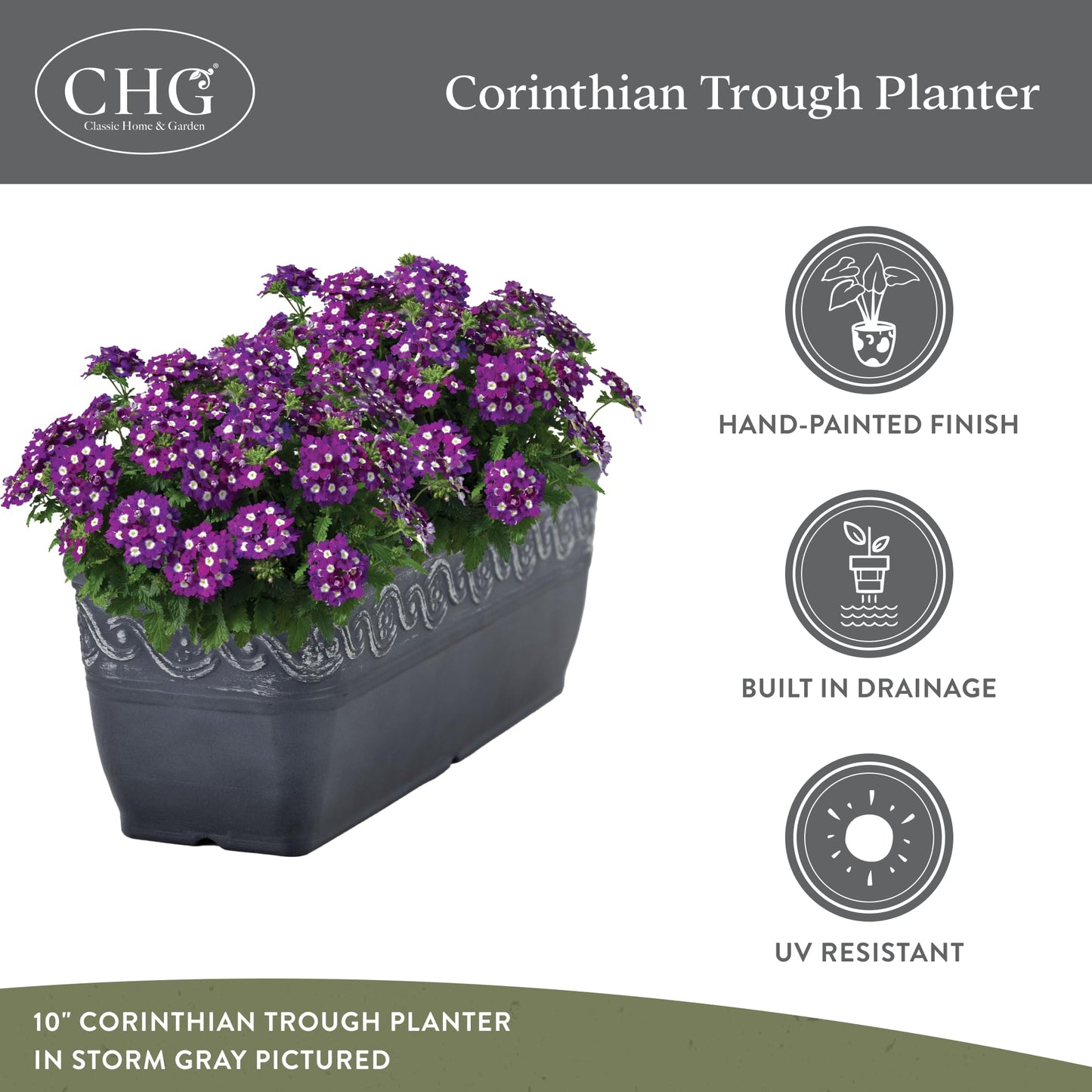 Classic Home and Garden Corinthian Rectangular Planter Box w/Drain Plug - Long Planter for Window Sills & More - Window Box Planters for Herbs & Flowers (18” Oil Rubbed Bronze)