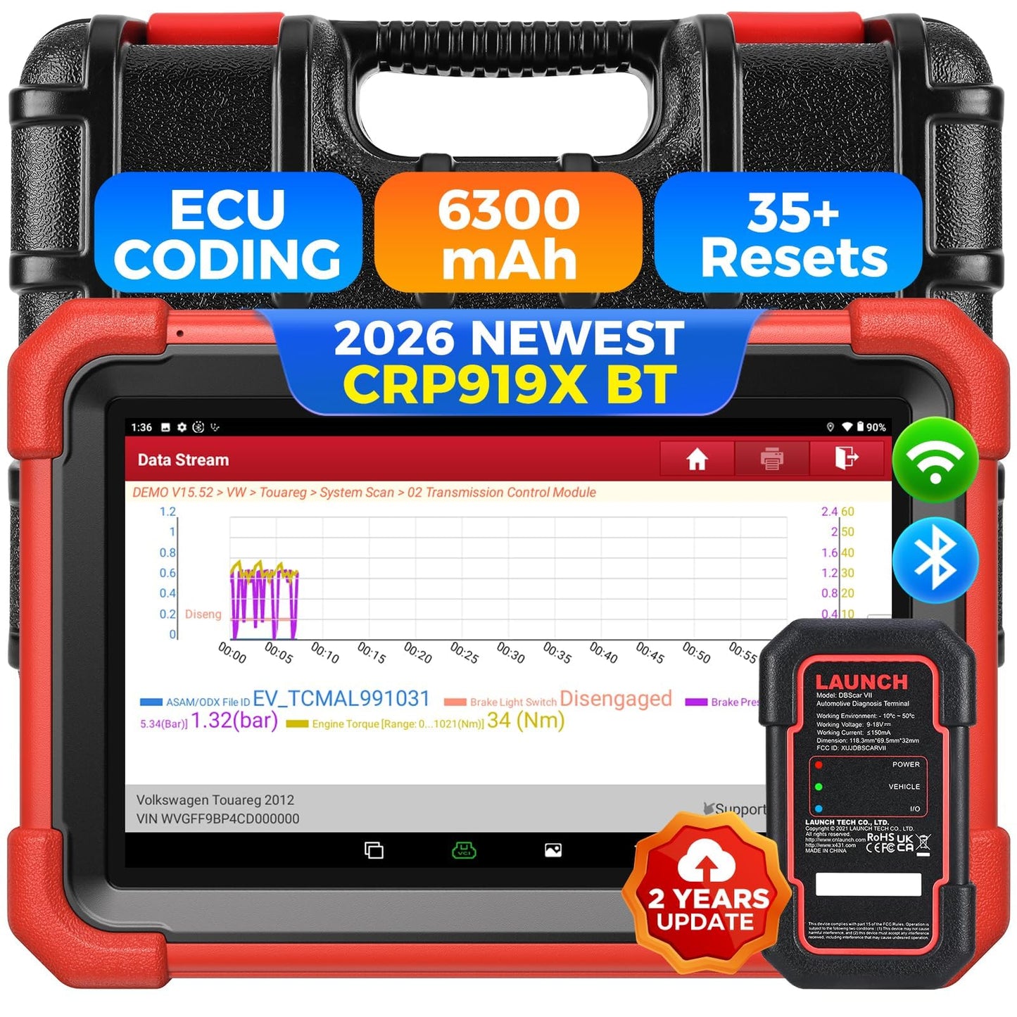 Launch X431 CRP919XBT 2026 Bidirectional Scan Tool with ECU Code, CANFD&DoIP, Wireless Full System Car Diagnostic Scanner, FCA AutoAuth, VAG Guided, 35+ Resets, 2 Yrs Free Update, Upgraded of CRP919X
