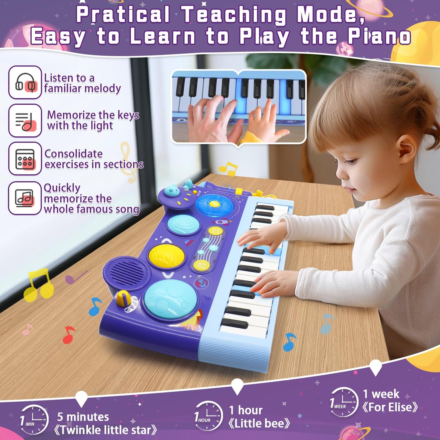 Mostop Baby Piano Drum Set for Toddlers 1-3: Musical Toys 5 in 1 Baby DJ Table Piano Keyboard Xylophone Instruments for 1 2 Year Old Boys Girls, Baby Musical Instrument Learning Toys Birthday Gift